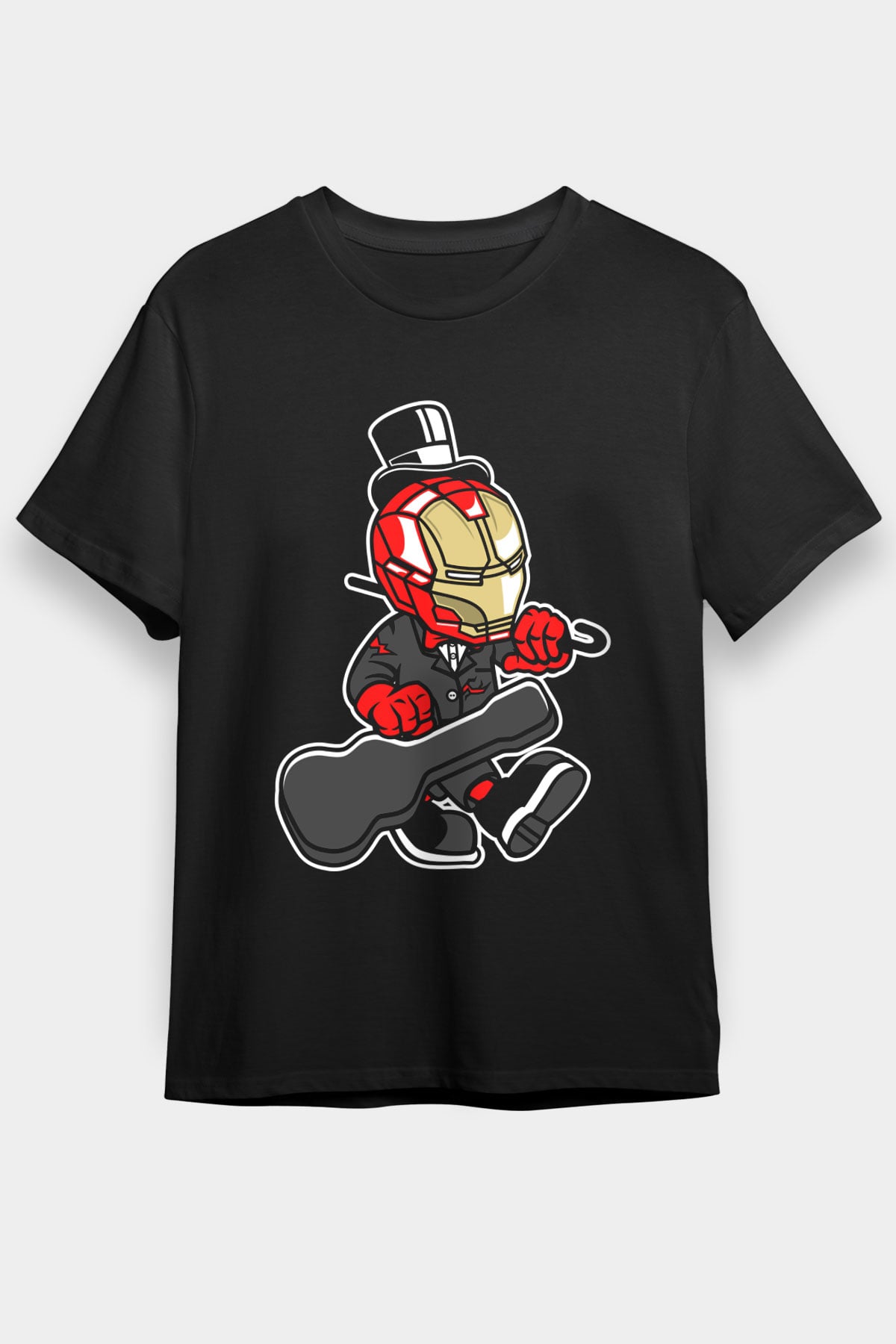 Iron Man Gentleman Baskılı Unisex Siyah Tişört