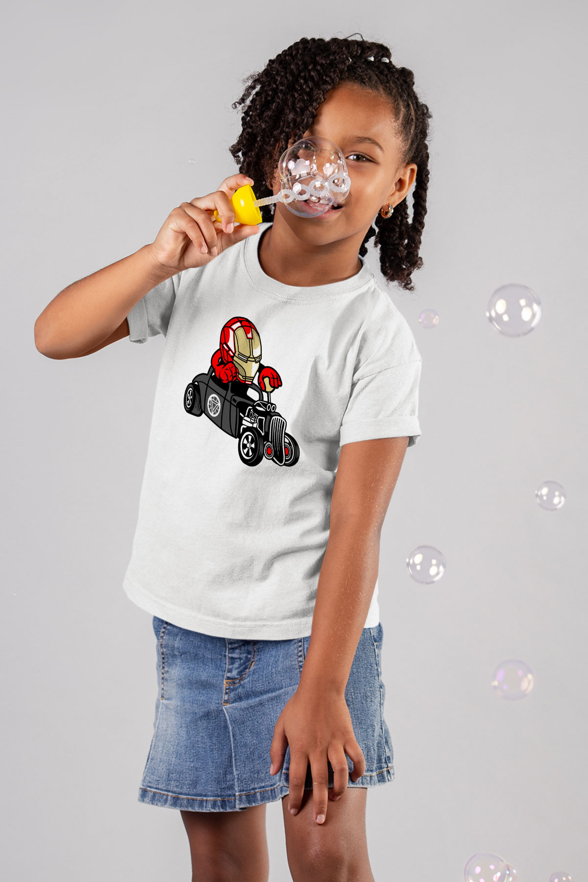 Iron Man Hotrod Baskılı Unisex Beyaz Çocuk Tişört