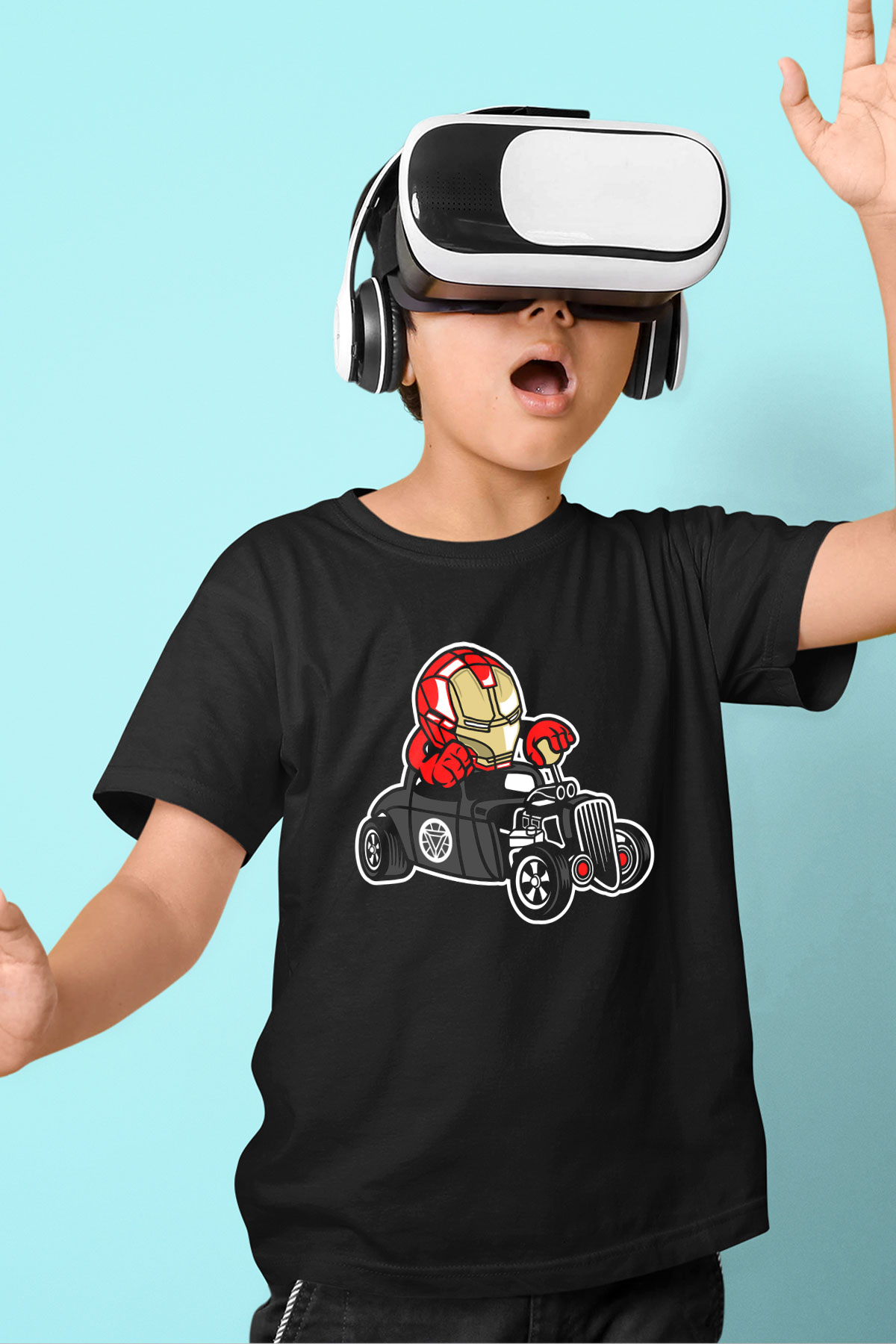 Iron Man Hotrod Baskılı Unisex Siyah Çocuk Tişört