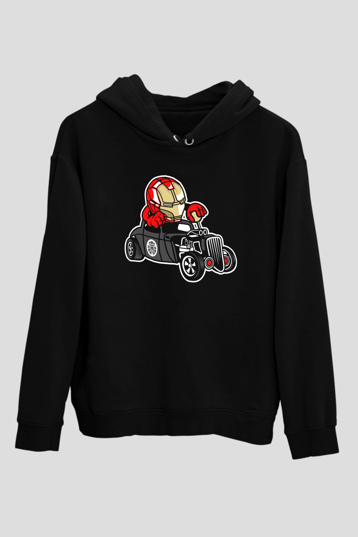 Iron Man Hotrod Baskılı Unisex Siyah Hoodie