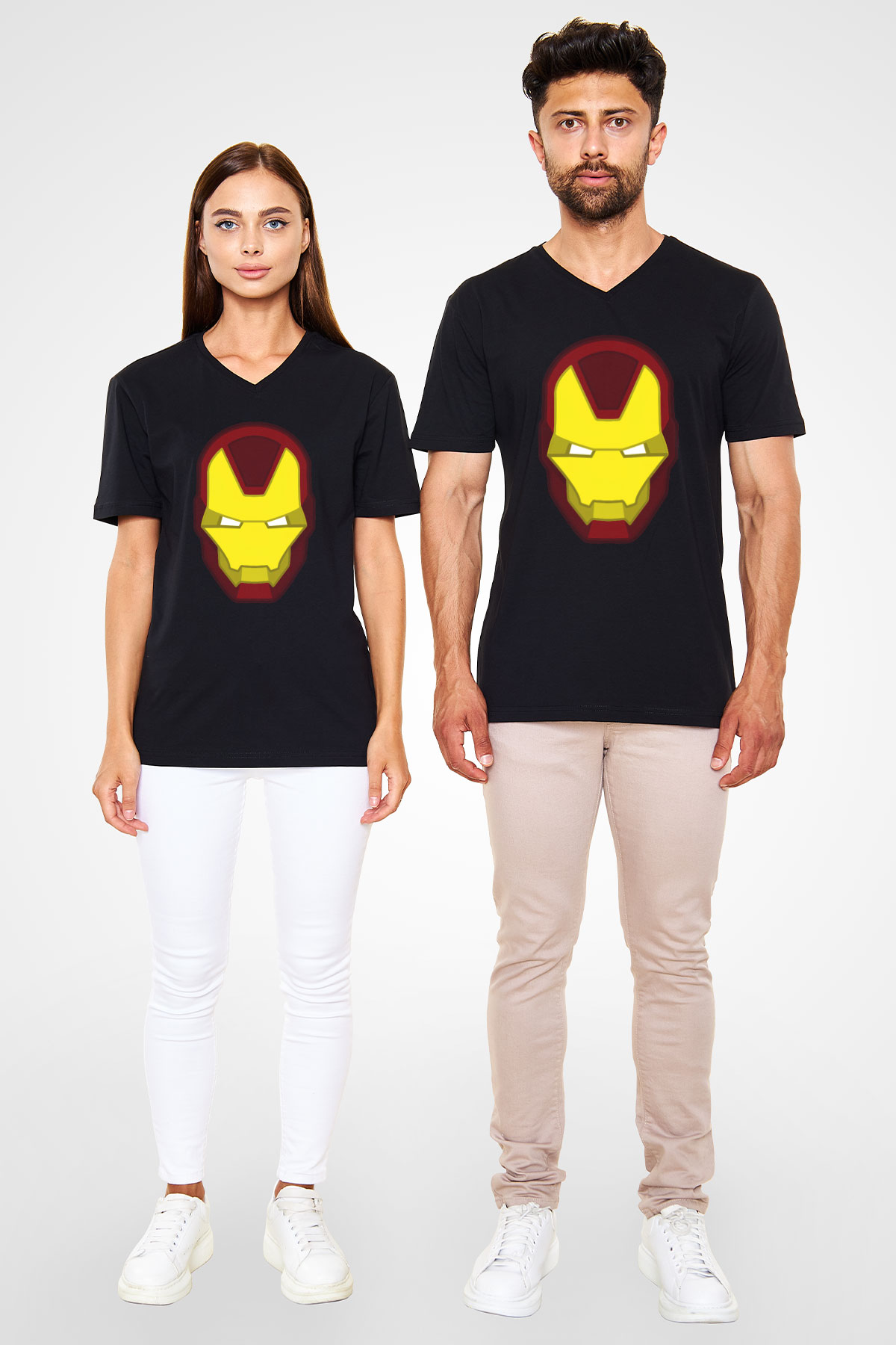 Iron Man Siyah Unisex V Yaka Tişört T-Shirt