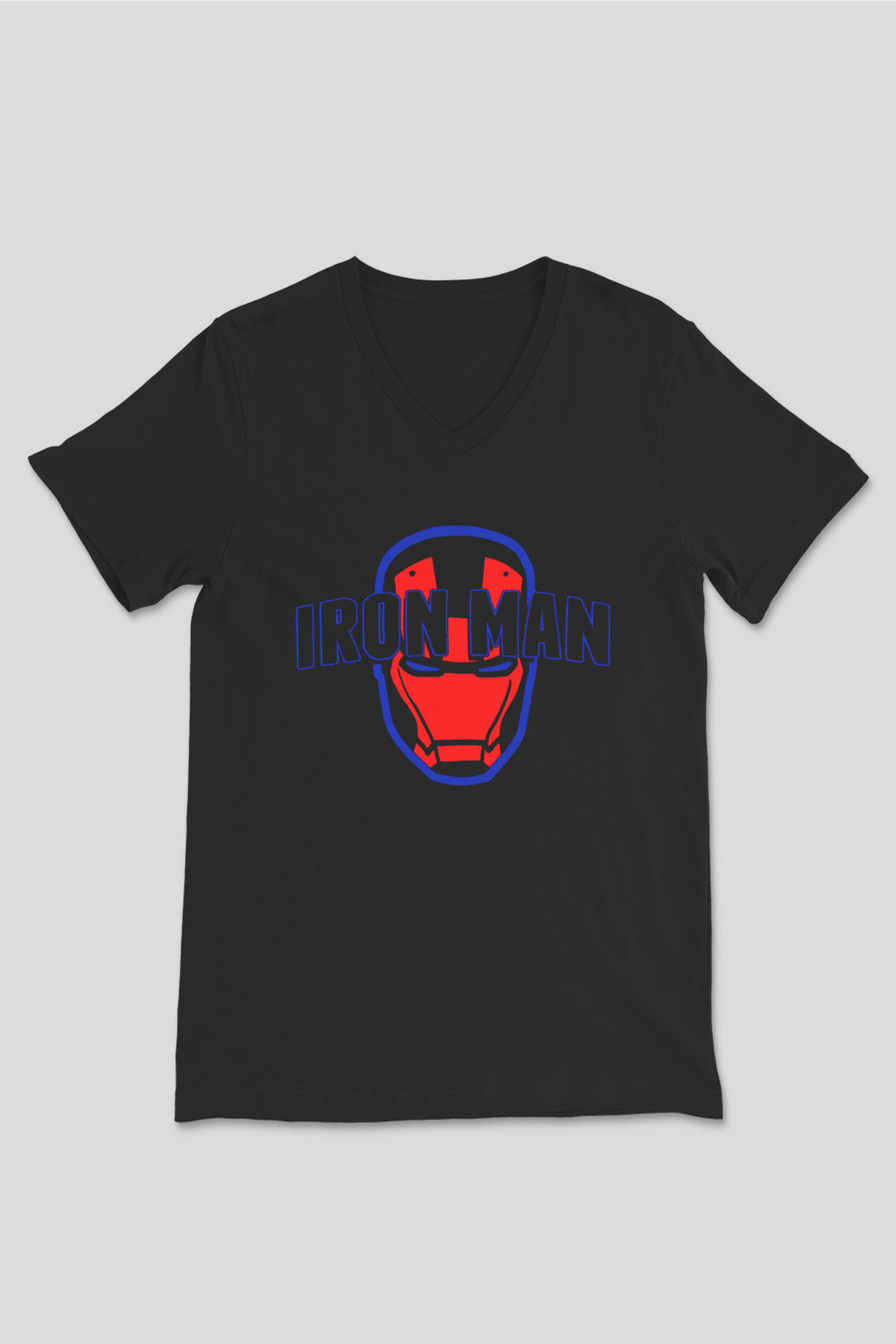 Iron Man Siyah Unisex V Yaka Tişört T-Shirt
