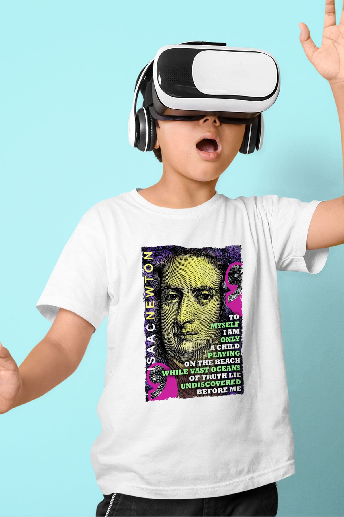 Isaac Newton Alıntı Baskılı Unisex Beyaz Çocuk Tişörtü - Tshirt