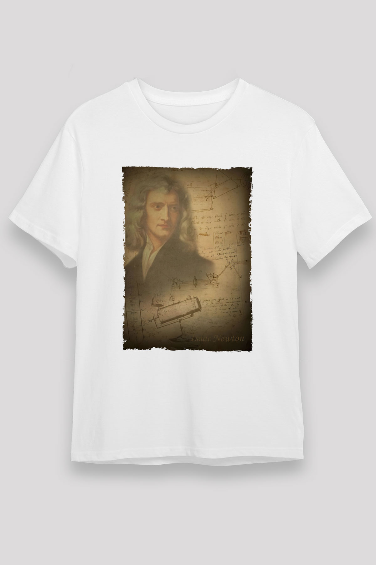 Isaac Newton Baskılı Unisex Beyaz Tişört - Tshirt