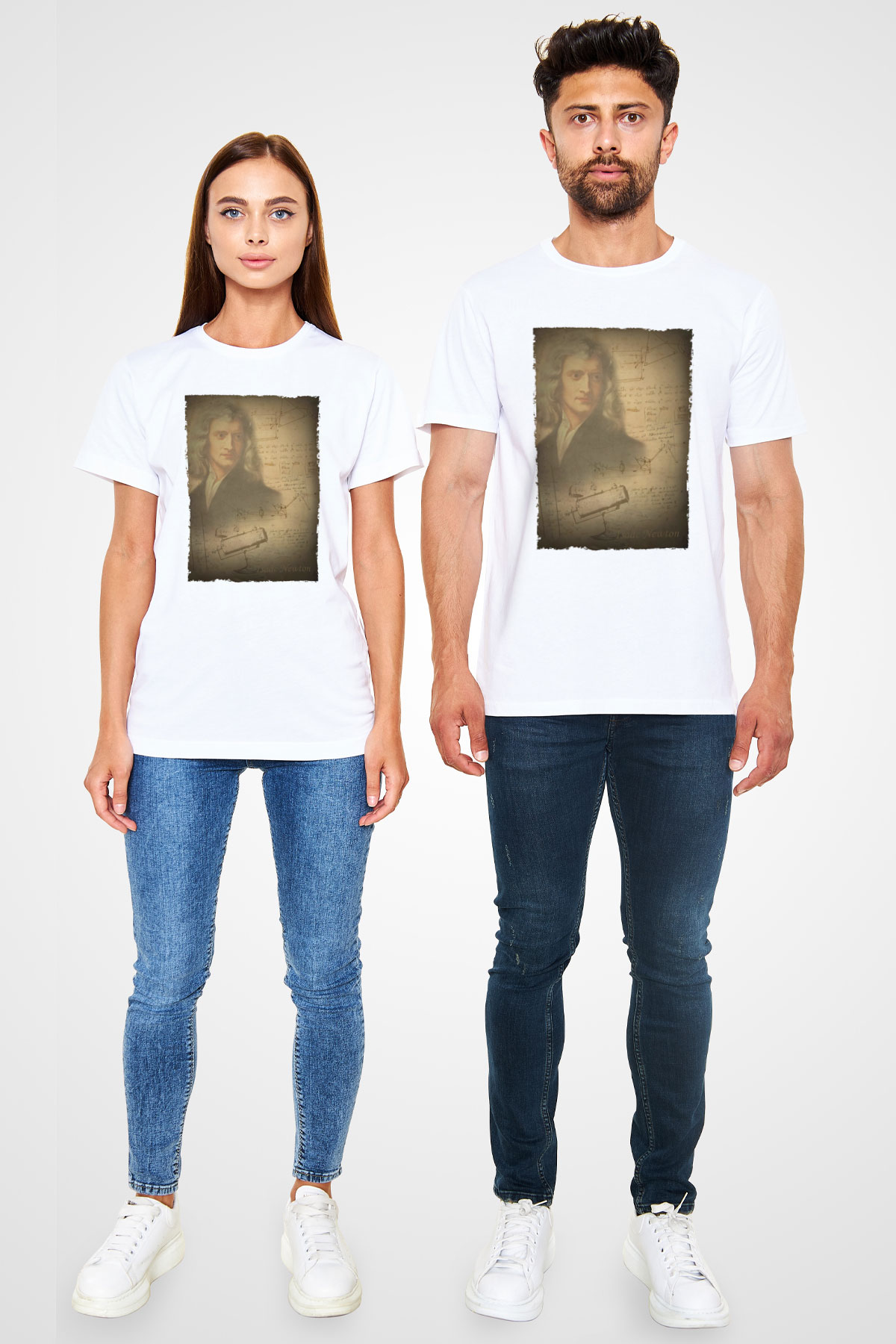 Isaac Newton Baskılı Unisex Beyaz Tişört - Tshirt