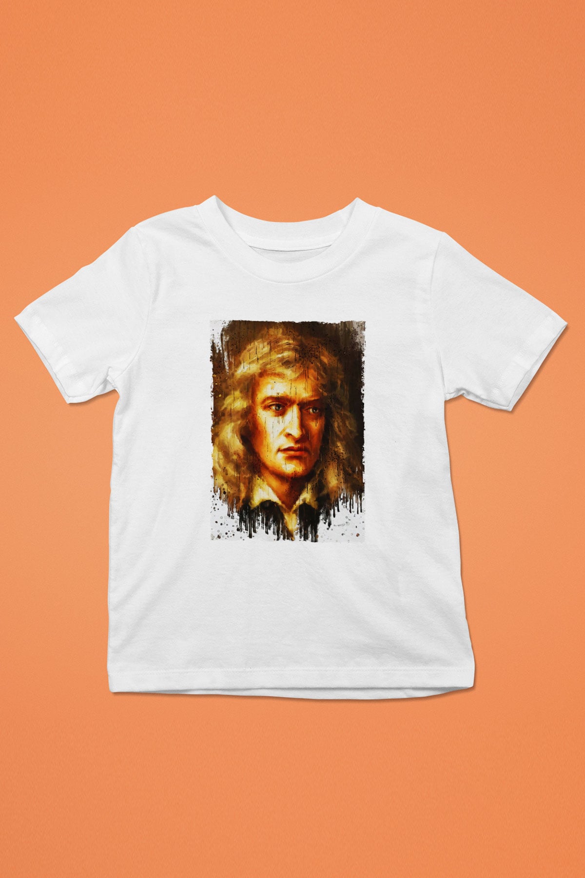 Isaac Newton Portre Baskılı Unisex Beyaz Çocuk Tişörtü - Tshirt