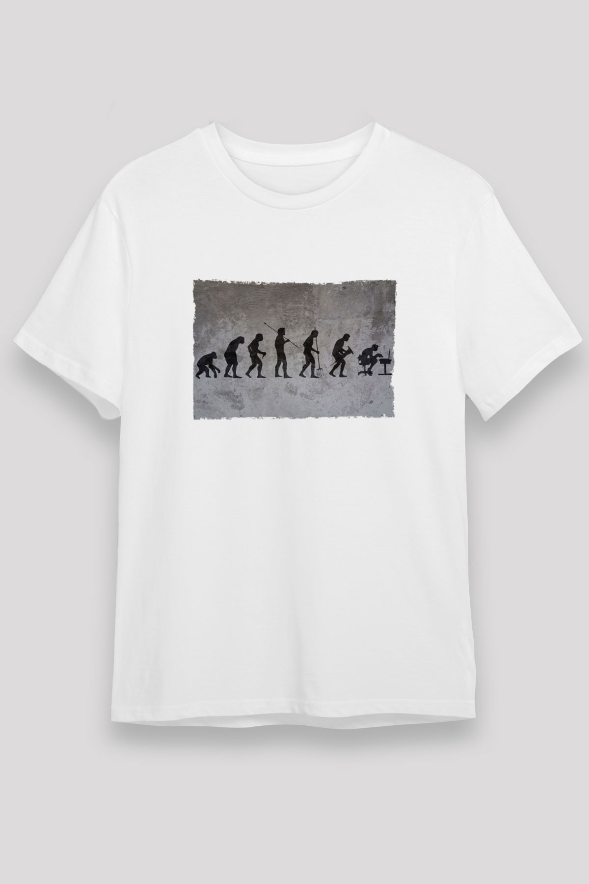 İşe Evrim Baskılı Unisex Beyaz Tişört - Tshirt