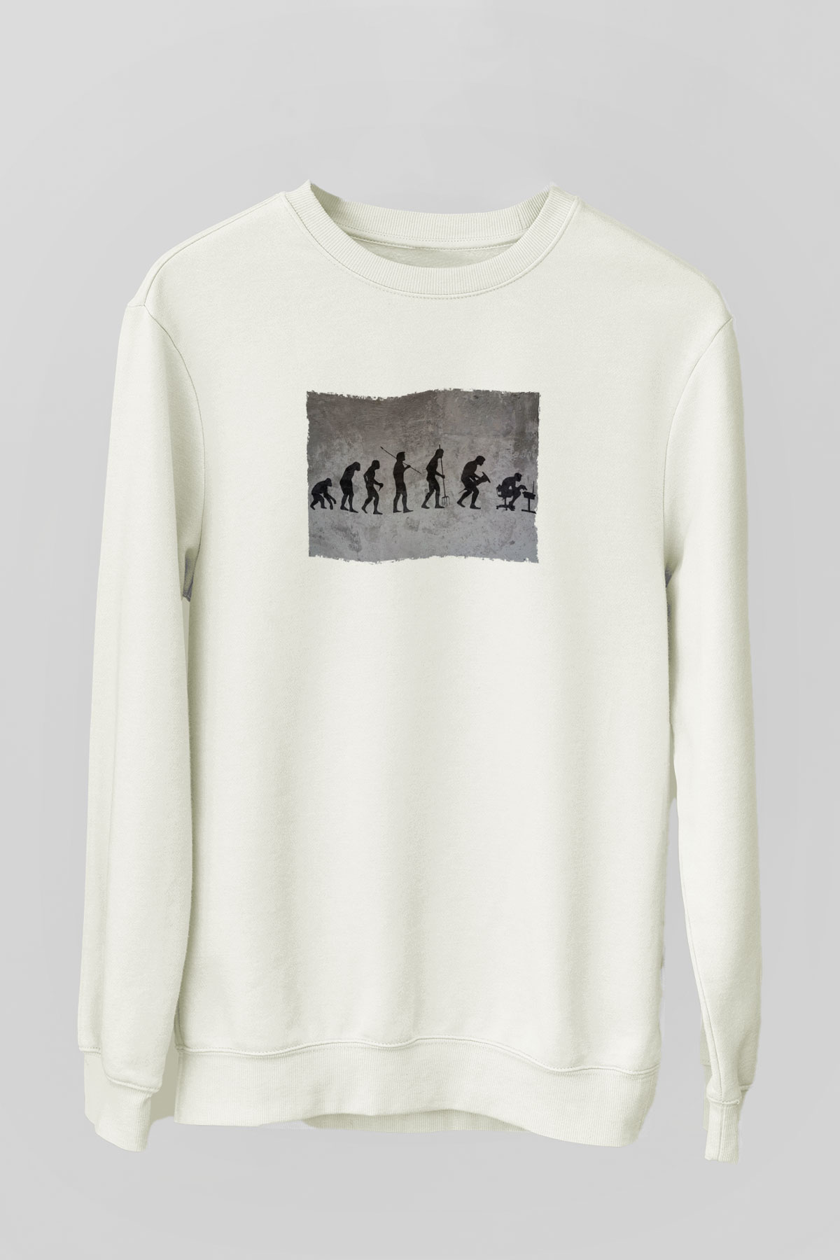 İşe Evrim Baskılı Unisex Ekru Sweatshirt