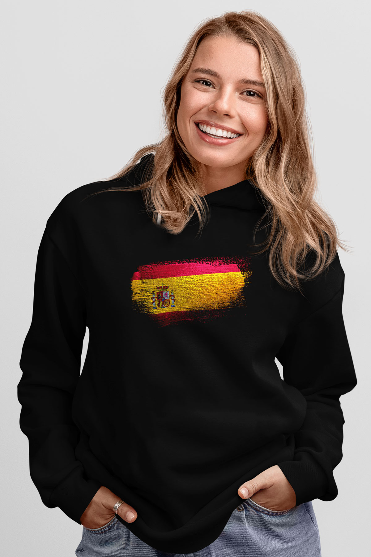 İspanya - Spain Bayrağı Baskılı Unisex Siyah Hoodie