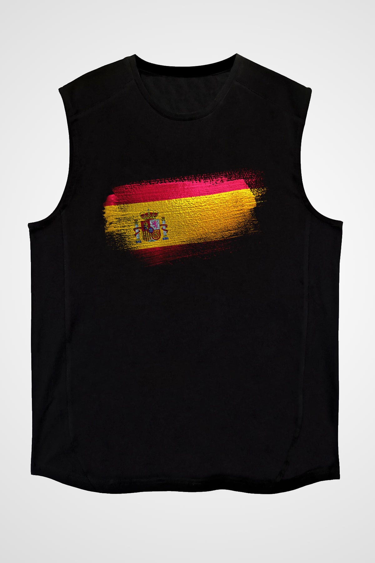 İspanya - Spain Bayrağı Baskılı Unisex Siyah Kolsuz Tişört