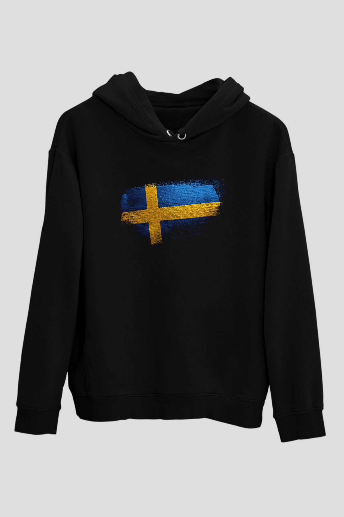 İsveç - Sweden Bayrağı Baskılı Unisex Siyah Hoodie