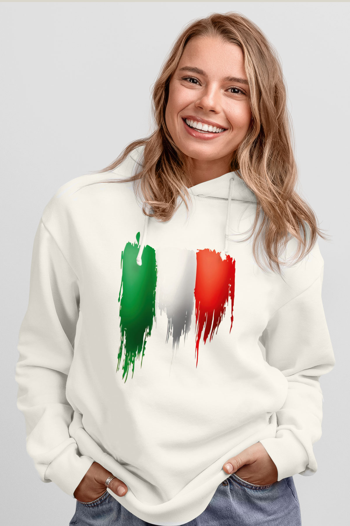 İtalya Beyaz Unisex Kapşonlu Sweatshirt