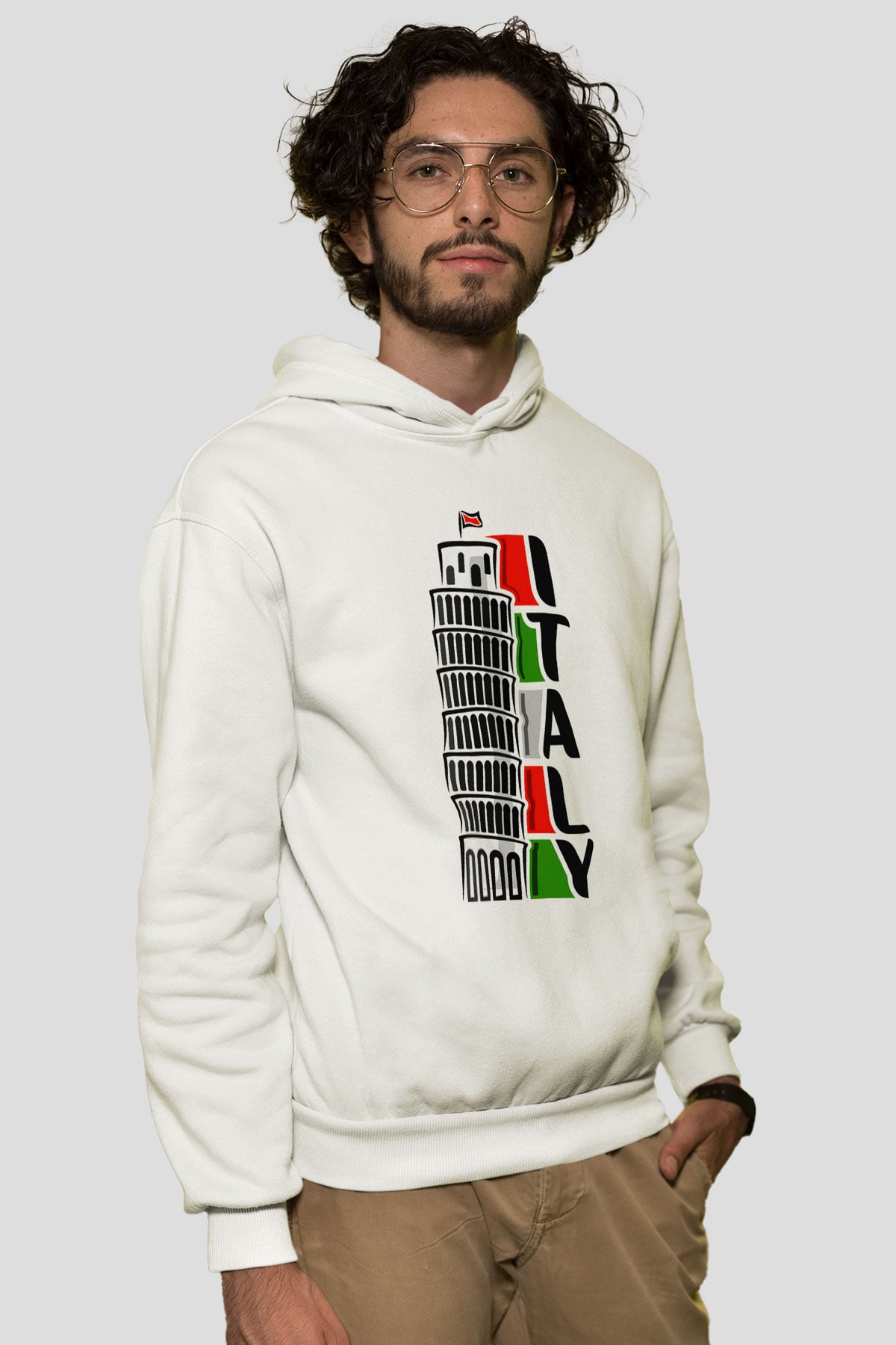 İtalya Beyaz Unisex Kapşonlu Sweatshirt