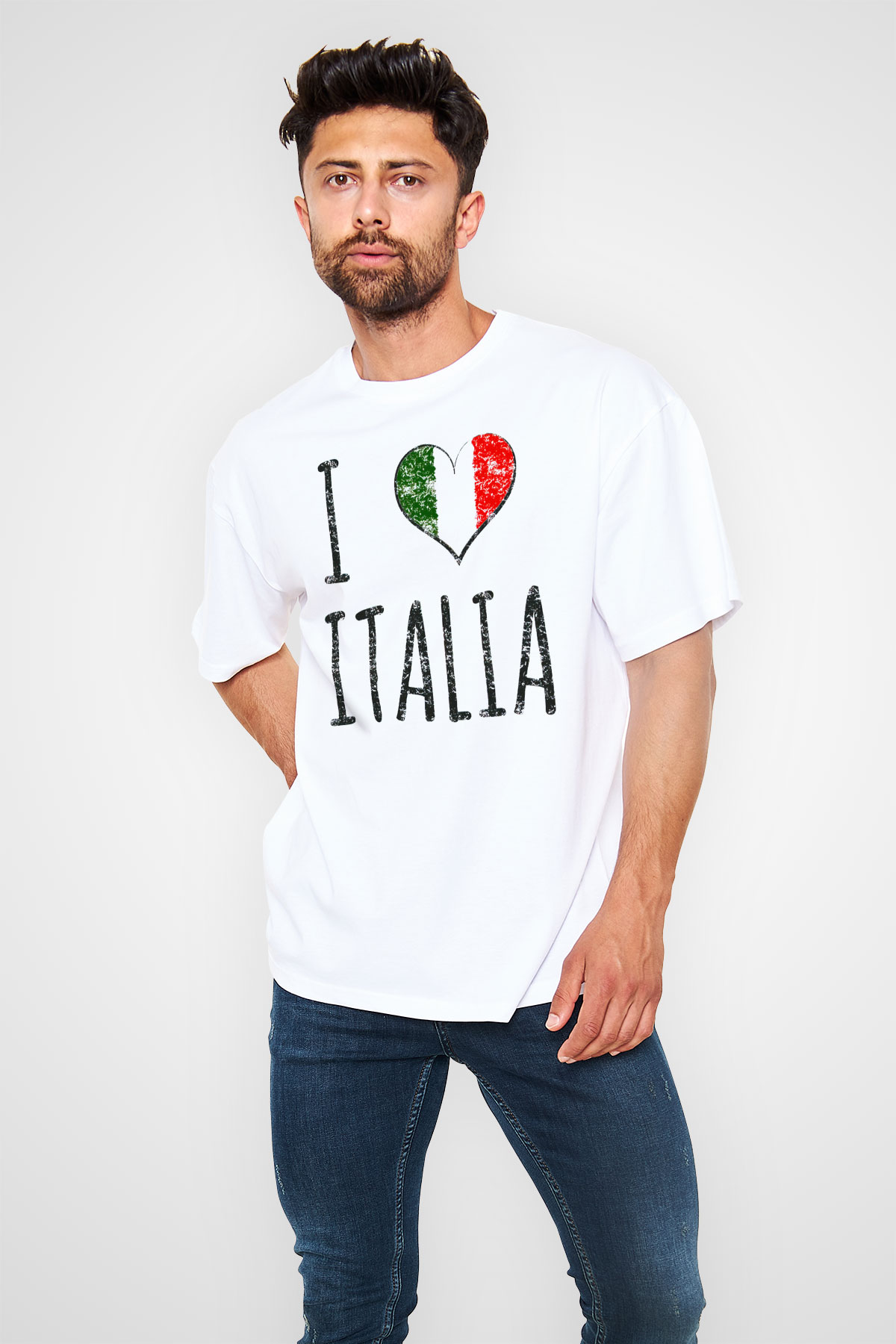 İtalya Beyaz Unisex Oversize Tişört T-Shirt