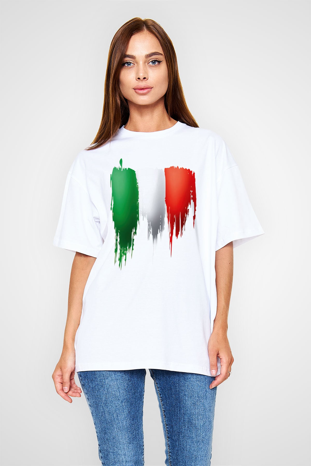 İtalya Beyaz Unisex Oversize Tişört T-Shirt
