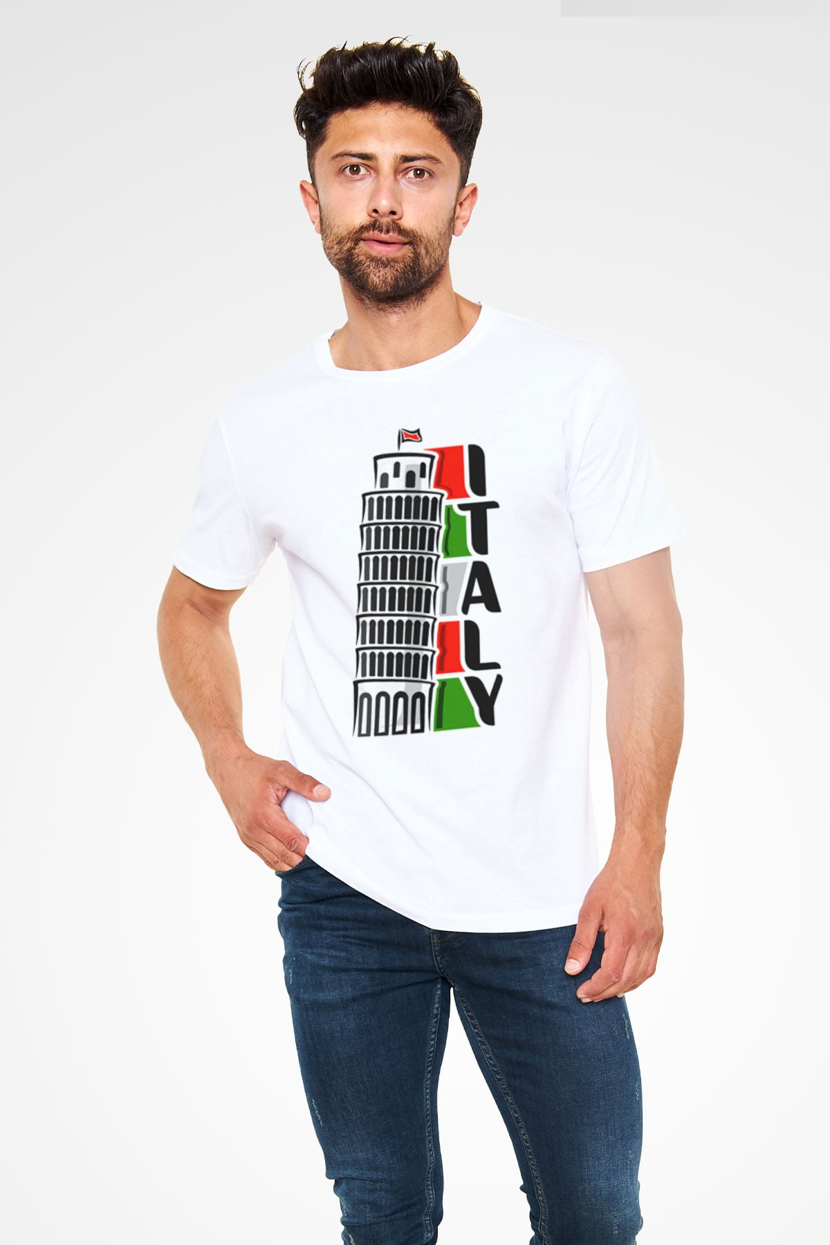 İtalya Beyaz Unisex Tişört T-Shirt - TişörtFabrikası