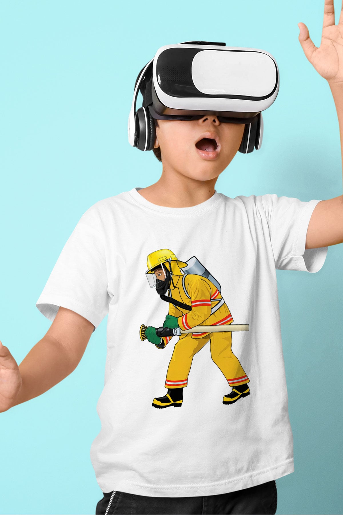 İtfaiyeci Baskılı Beyaz Unisex Çocuk Tişört
