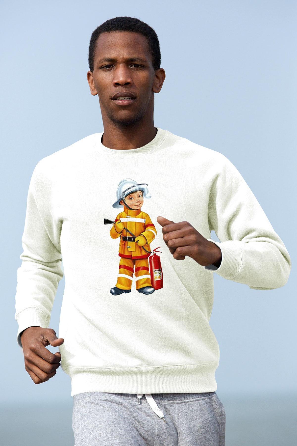 İtfaiyeci Beyaz Unisex Sweatshirt