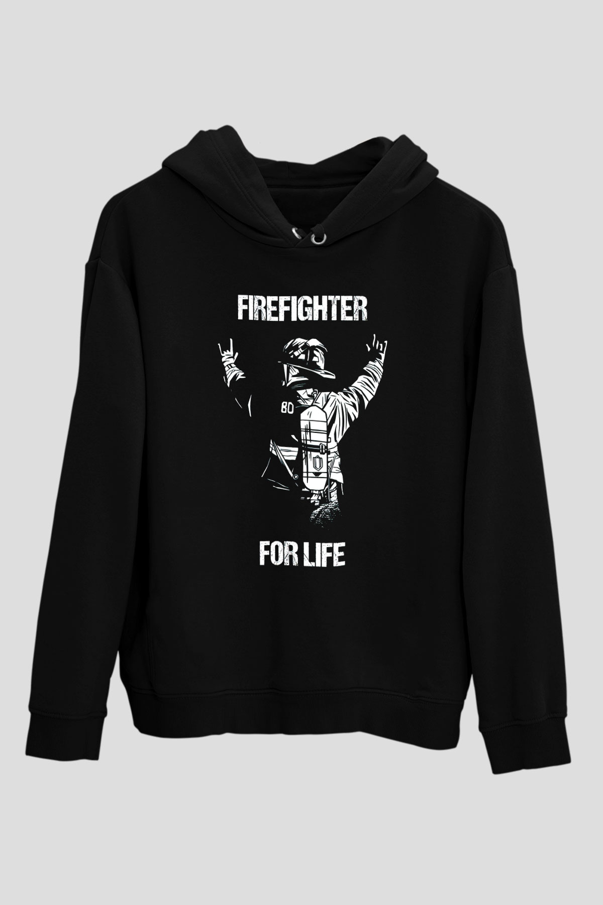 İtfaiyeci Siyah Unisex Kapüşonlu Sweatshirt