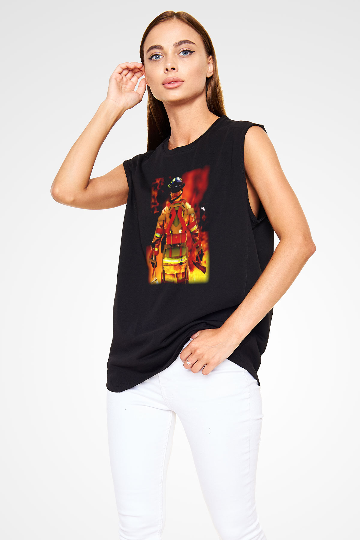 İtfaiyeci Siyah Unisex Kolsuz Tişört