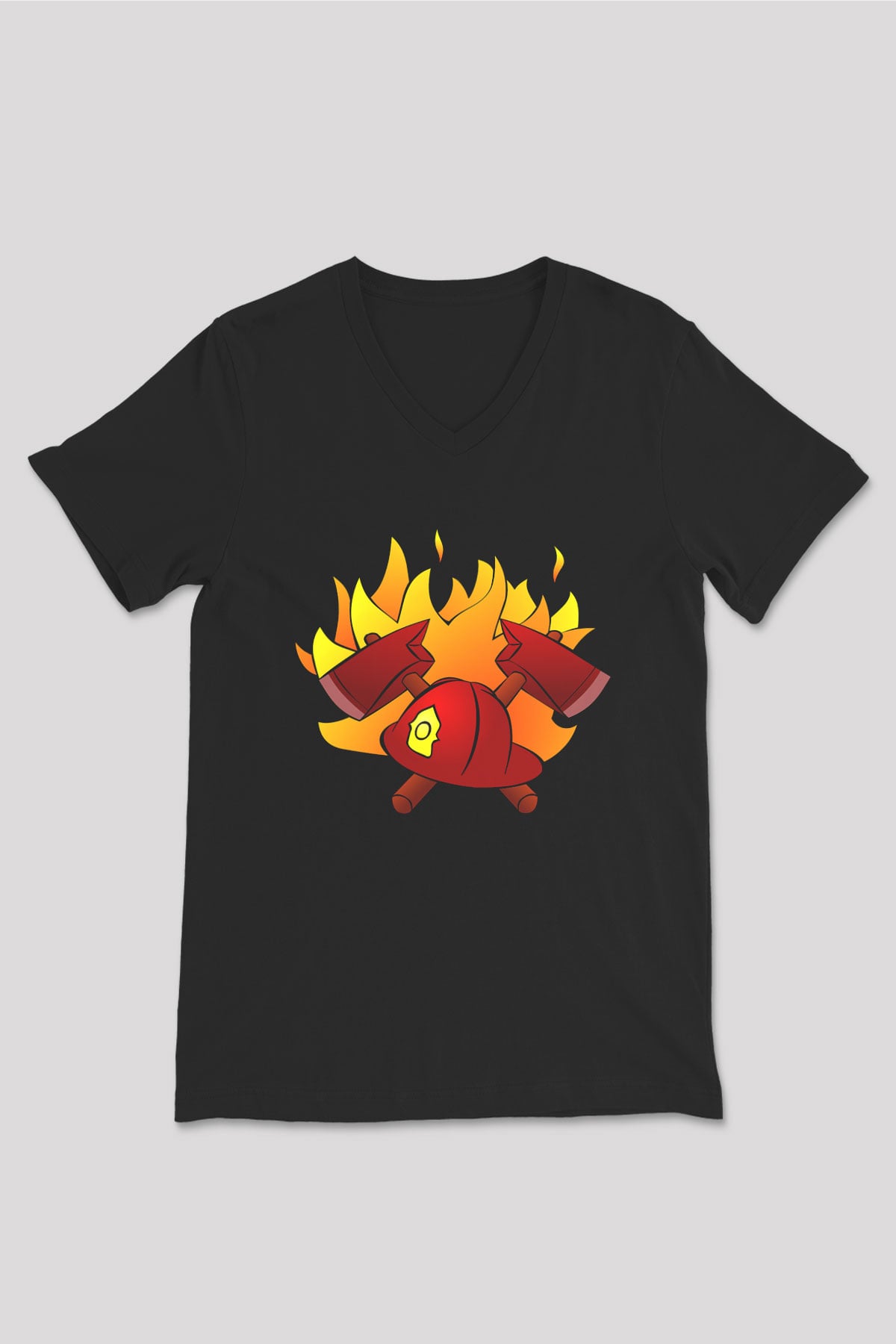 İtfaiyeci Siyah Unisex V Yaka Tişört T-Shirt