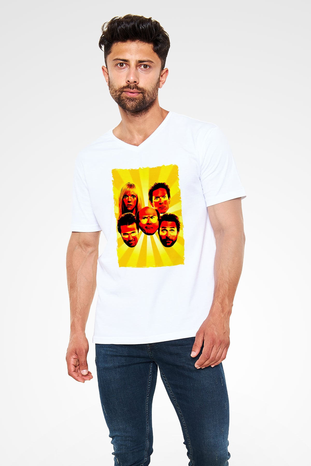 Its Always Sunny in Philadelphia Beyaz Unisex V Yaka Tişört