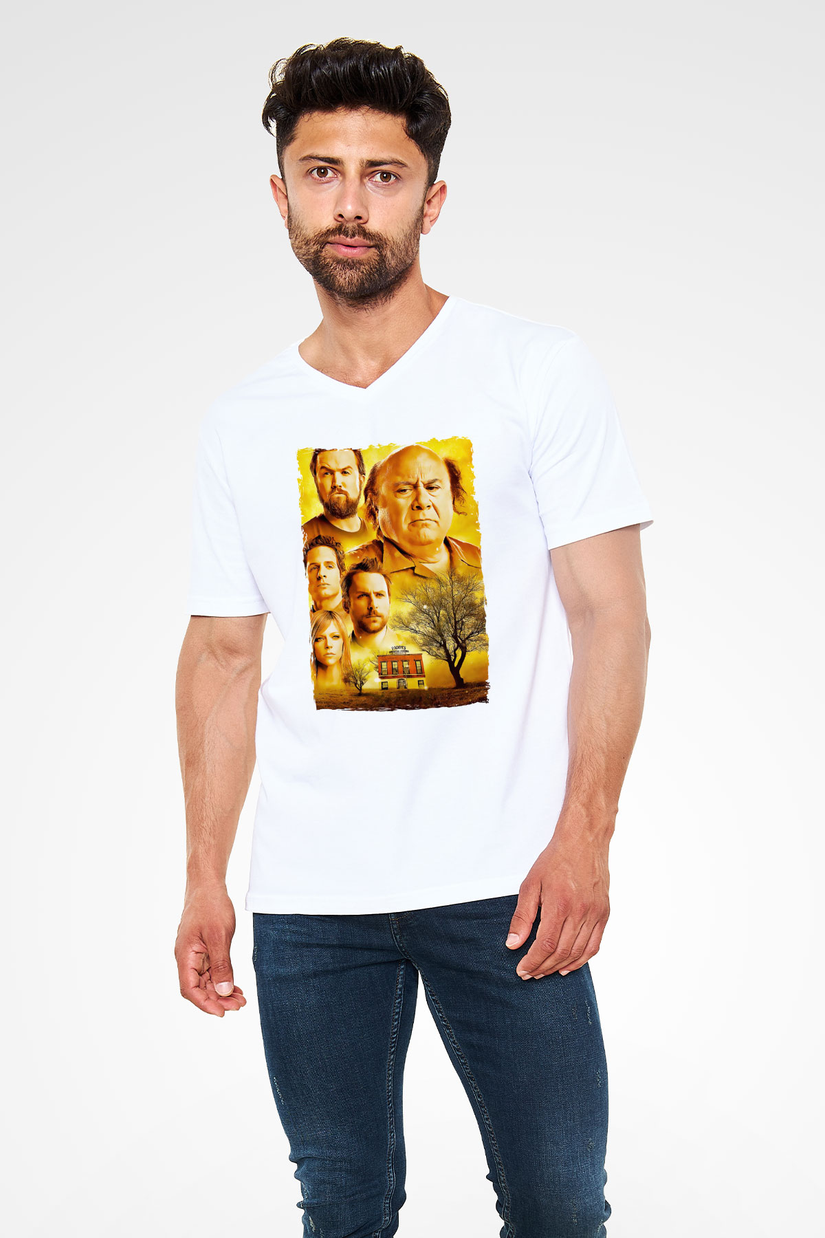 Its Always Sunny in Philadelphia Beyaz Unisex V Yaka Tişört