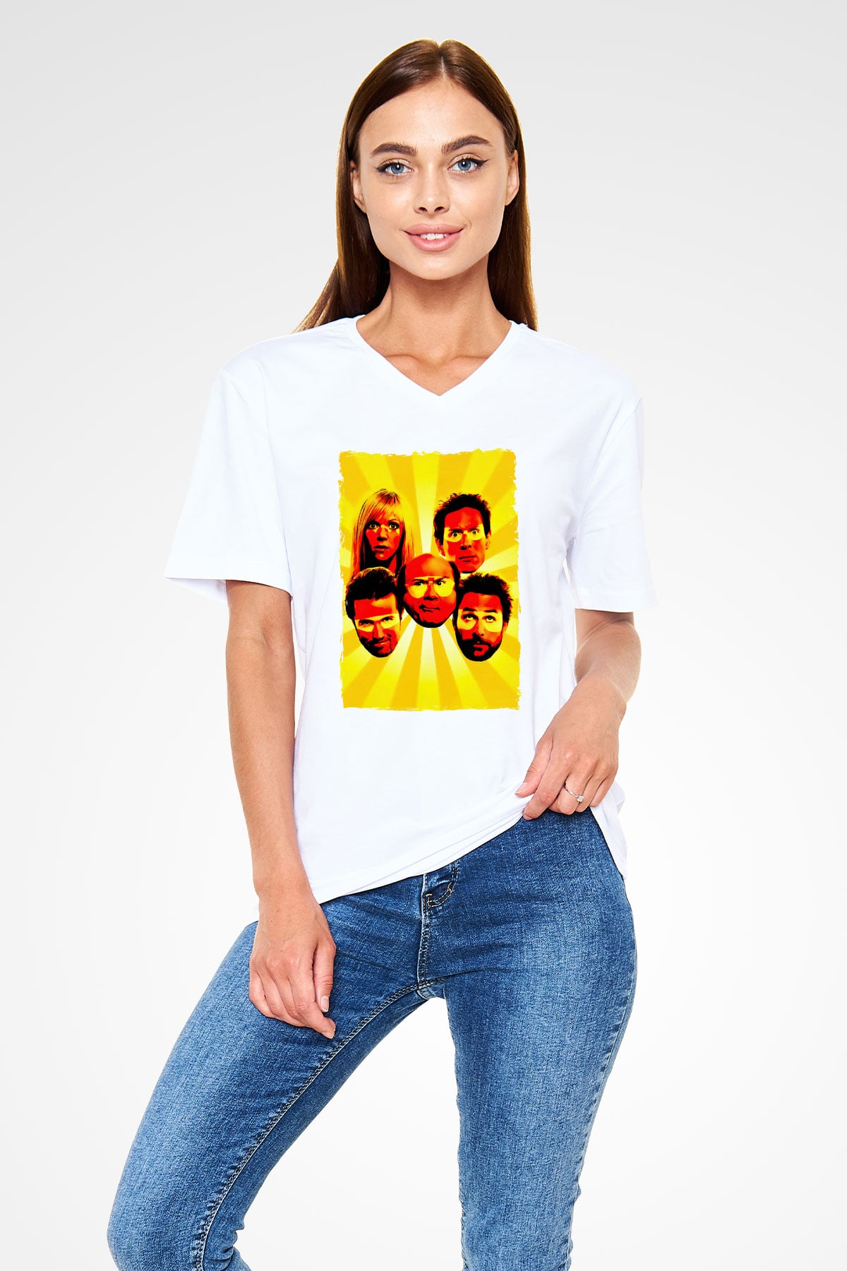Its Always Sunny in Philadelphia Beyaz Unisex V Yaka Tişört
