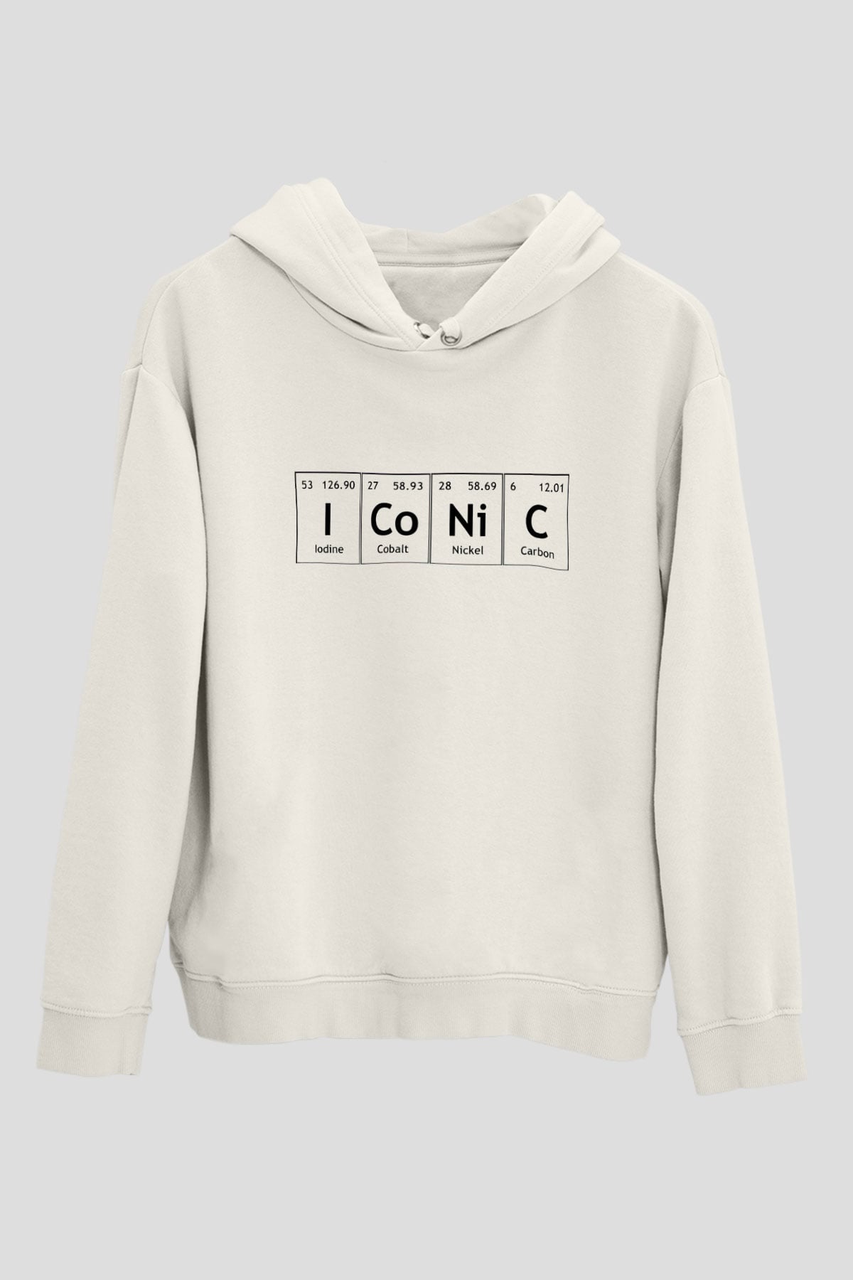 İyot Kobalt Nikel Karbon İconic Baskılı Unisex Beyaz Hoodie