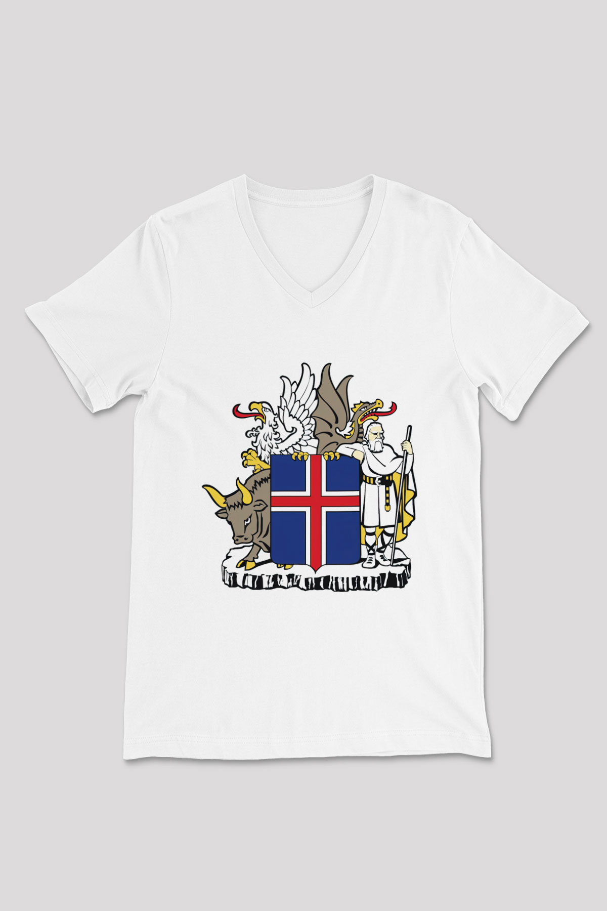 İzlanda Beyaz Unisex V Yaka Tişört T-Shirt
