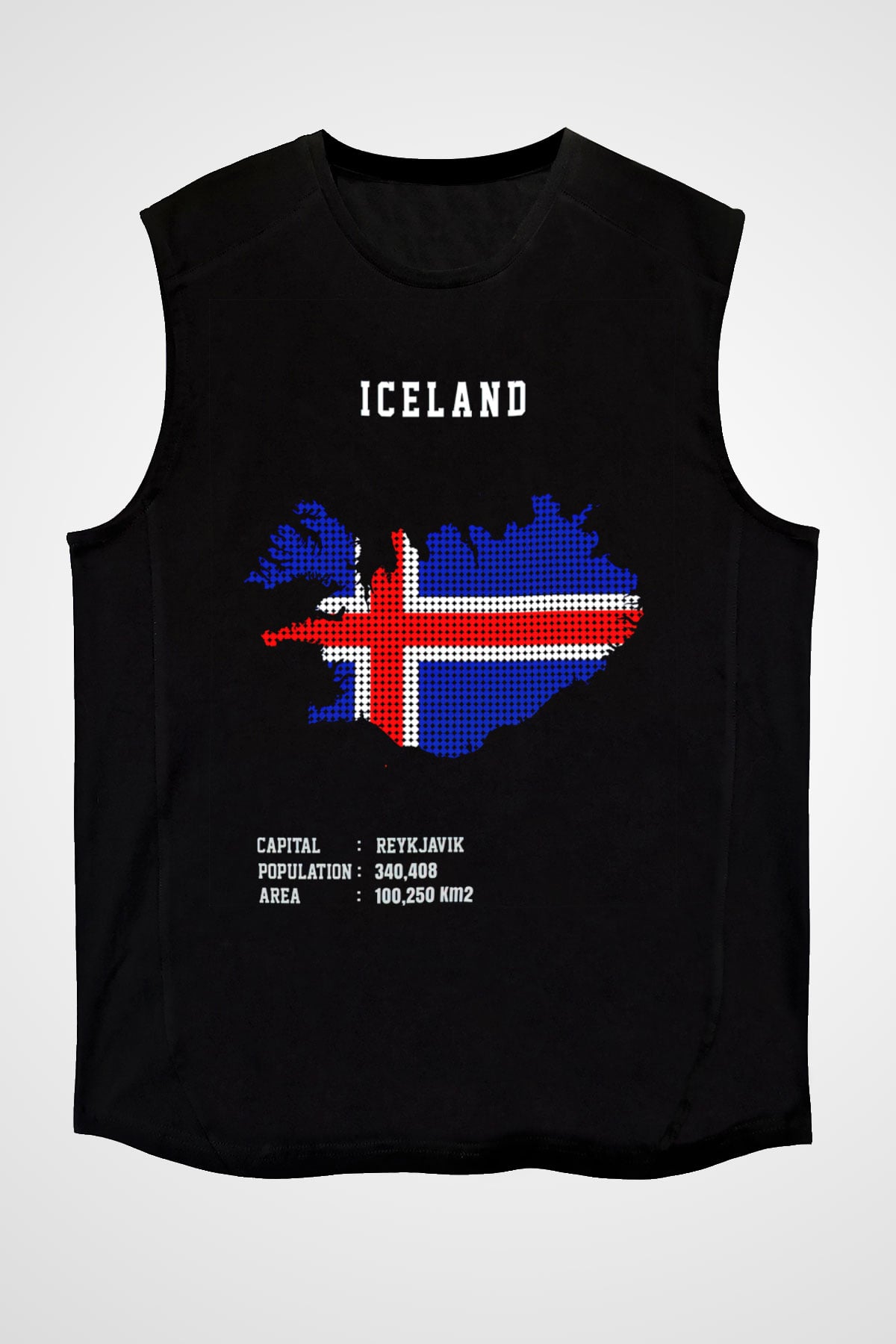 İzlanda Siyah Unisex Kolsuz Tişört