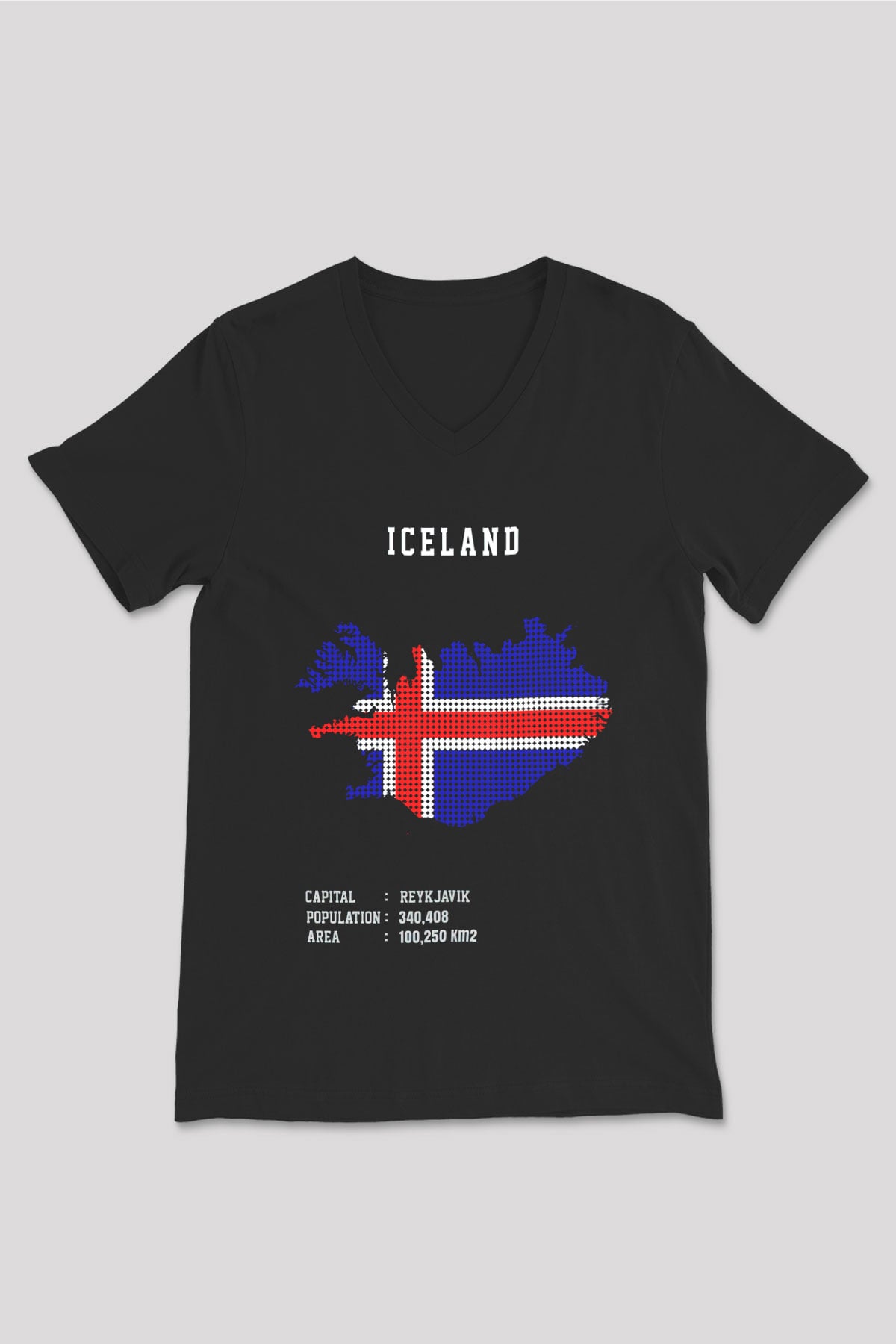 İzlanda Siyah Unisex V Yaka Tişört
