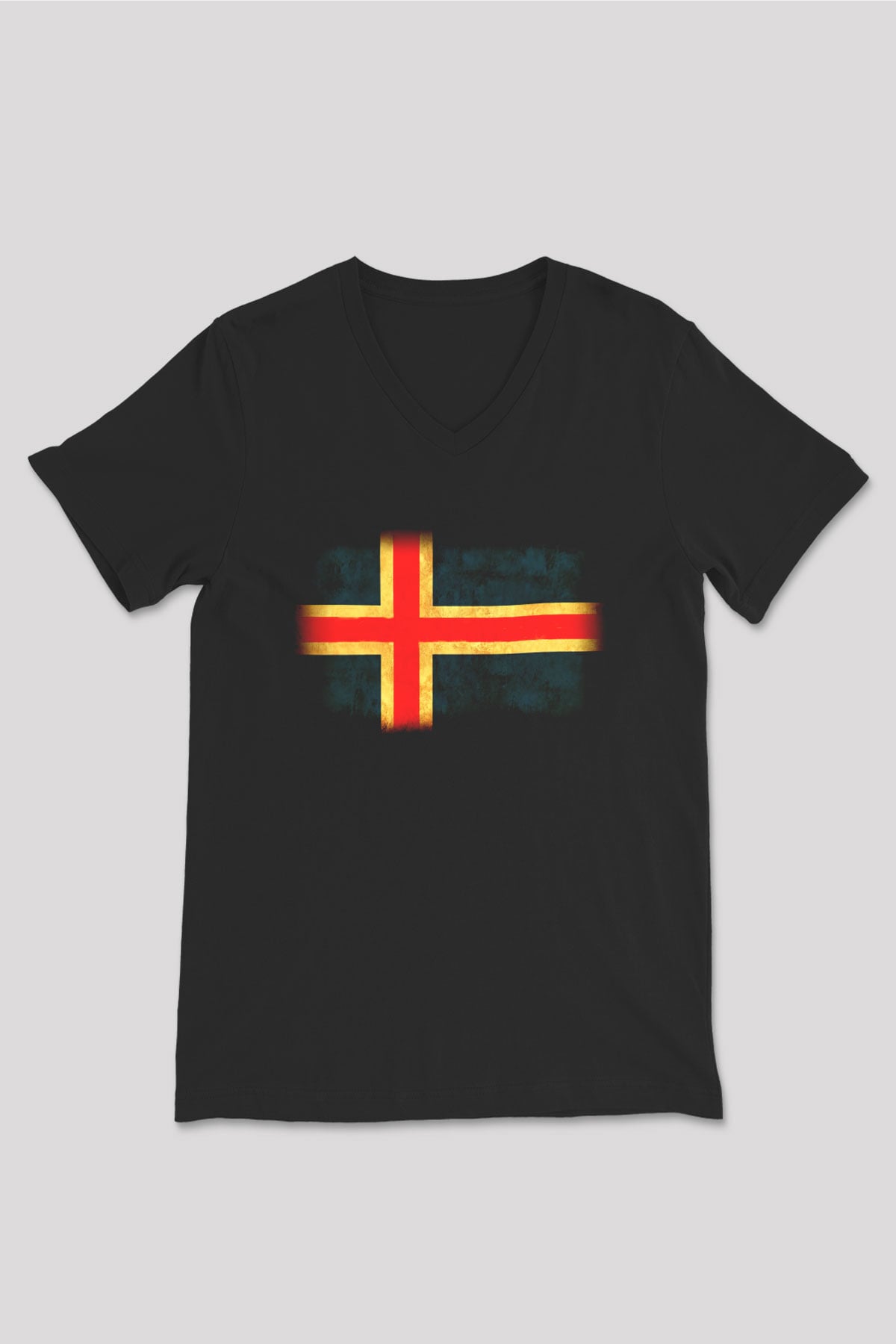 İzlanda Siyah Unisex V Yaka Tişört T-Shirt