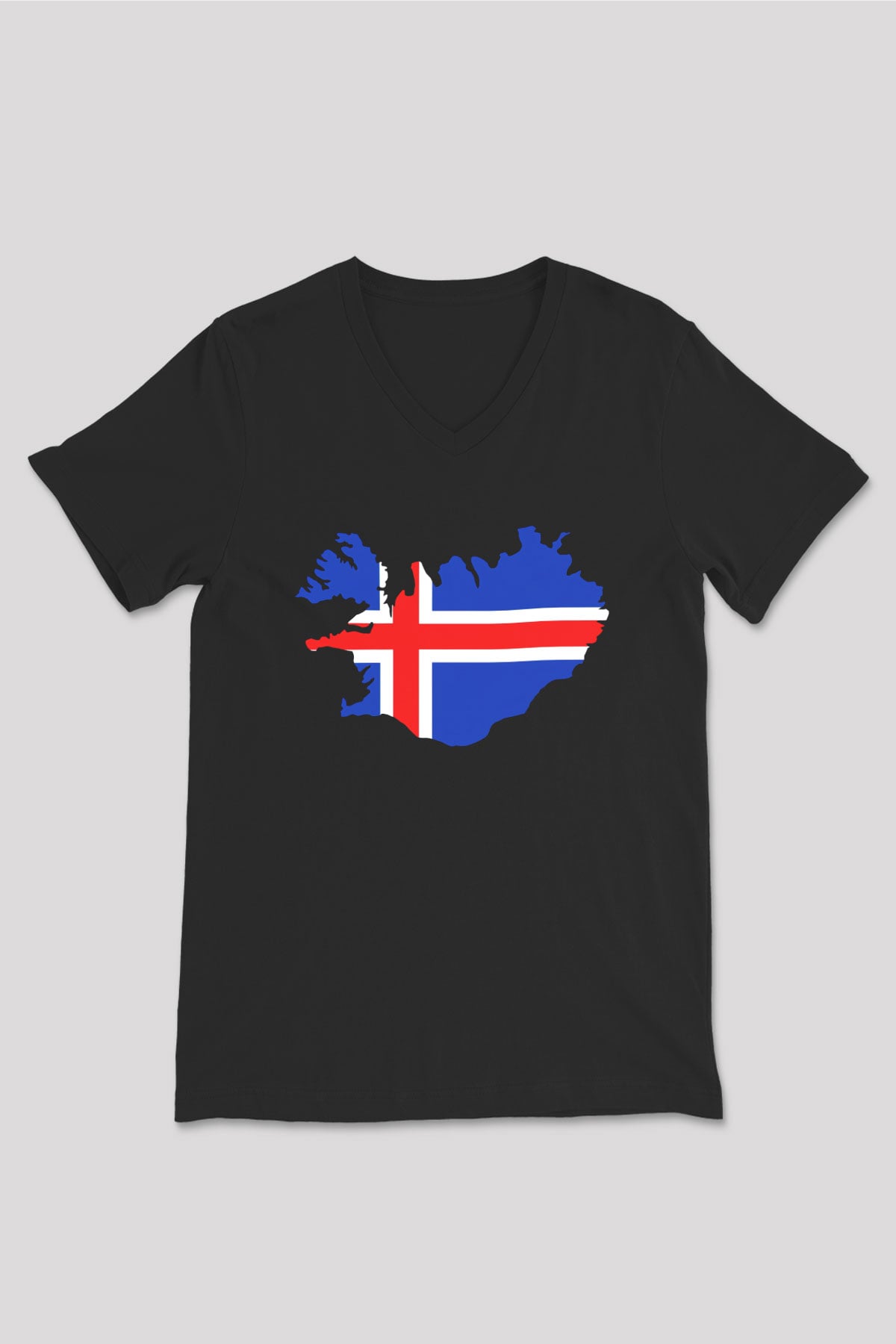 İzlanda Siyah Unisex V Yaka Tişört T-Shirt