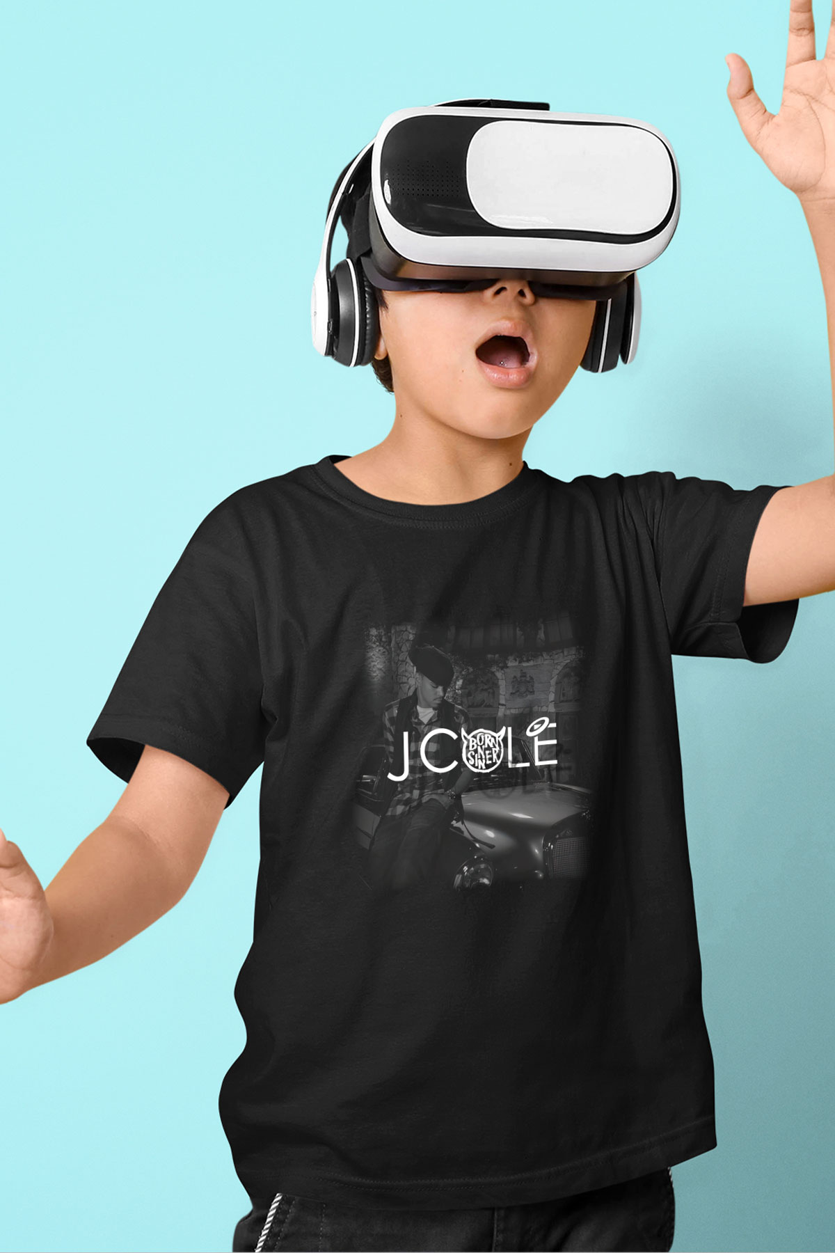 J. Cole Baskılı Siyah Unisex Çocuk Tişört