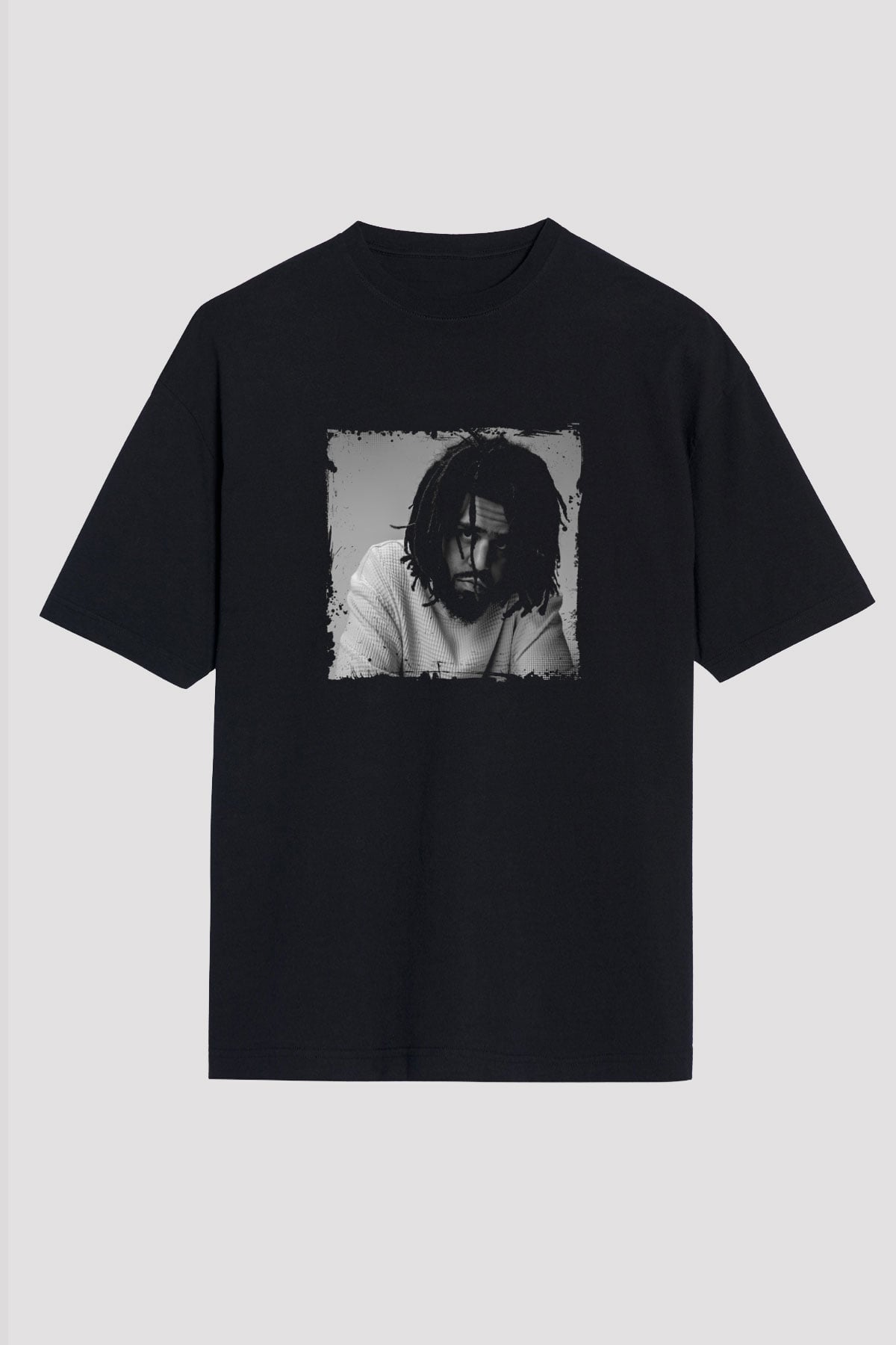 J. Cole Baskılı Unisex Oversize Siyah Tişört