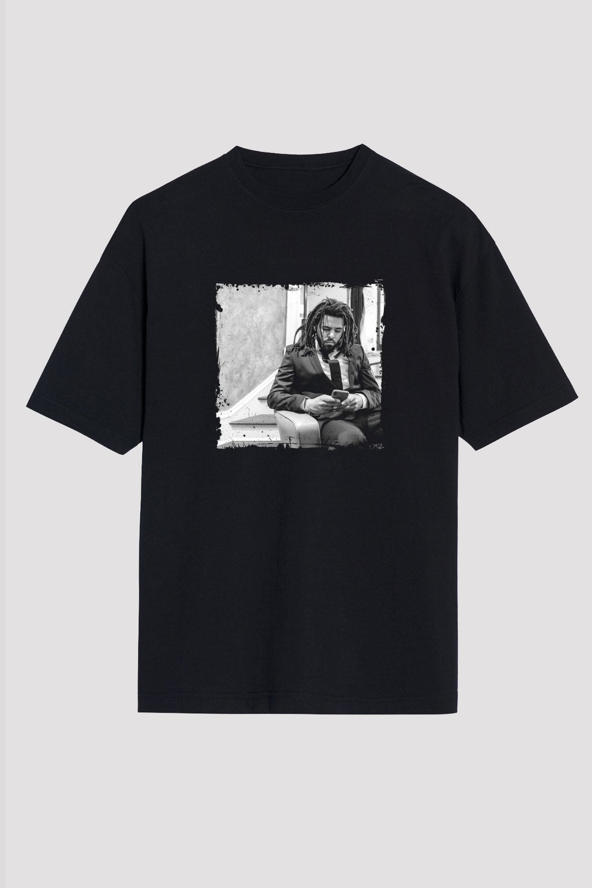 J. Cole Baskılı Unisex Oversize Siyah Tişört