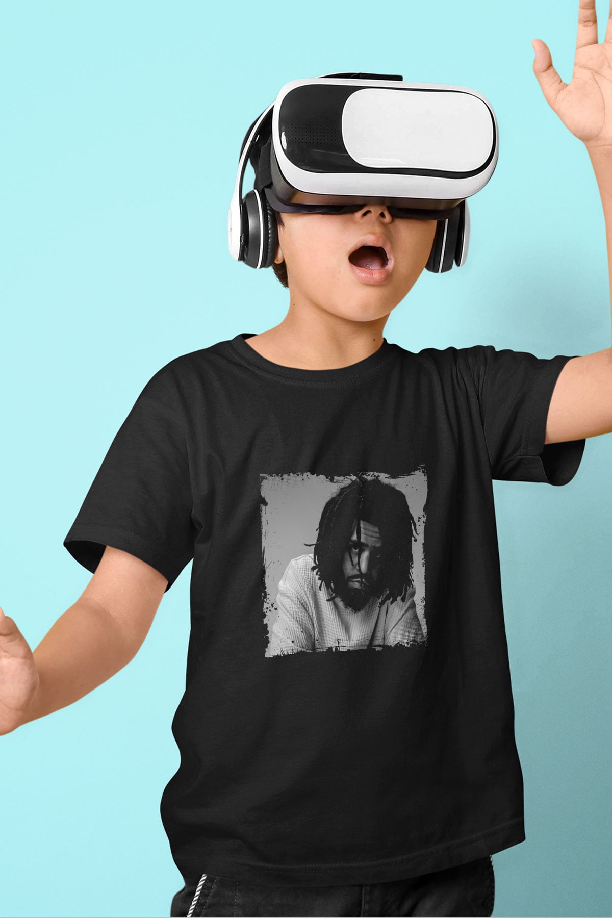 J. Cole Baskılı Unisex Siyah Çocuk Tişört
