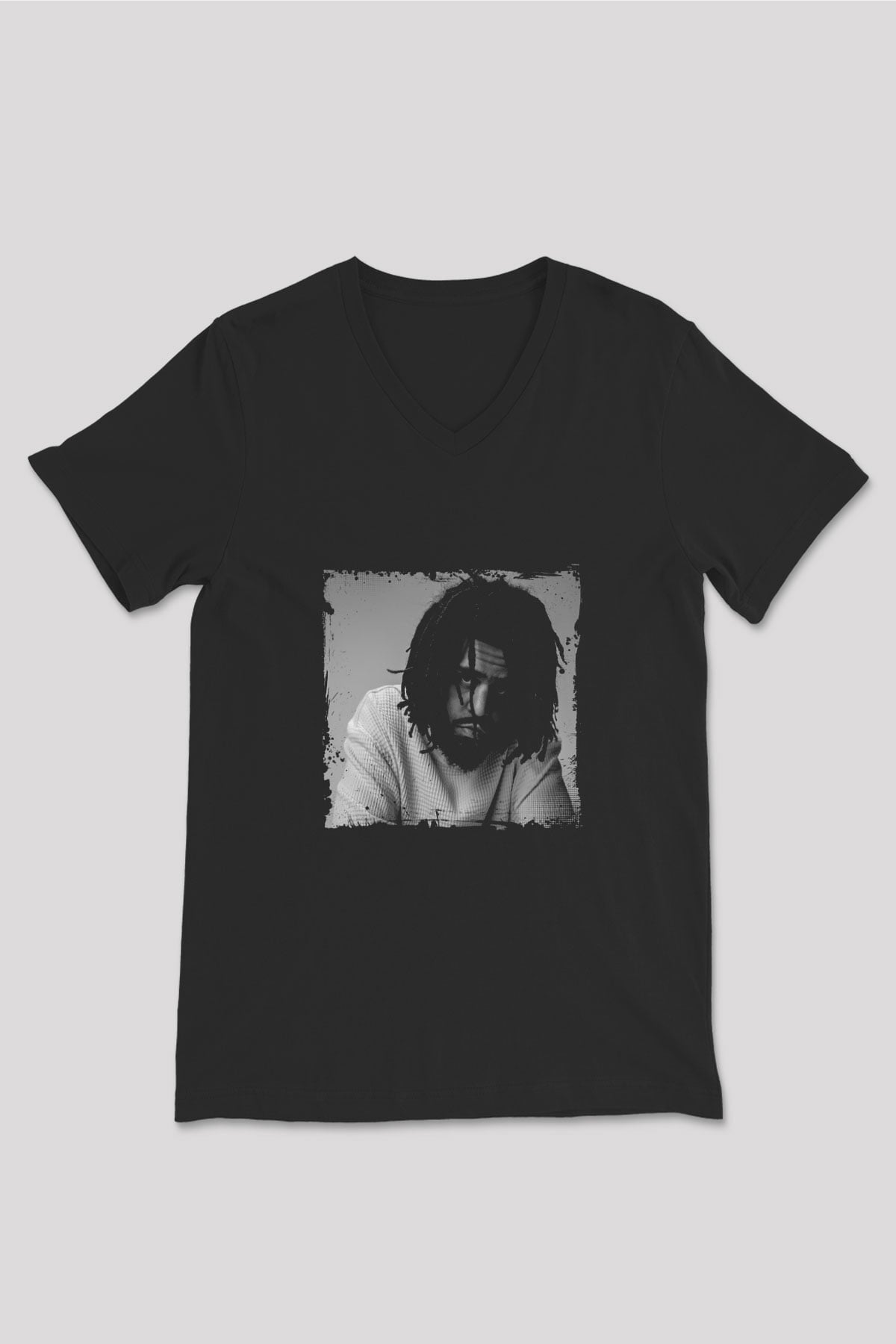 J. Cole Baskılı Unisex Siyah V Yaka Tişört