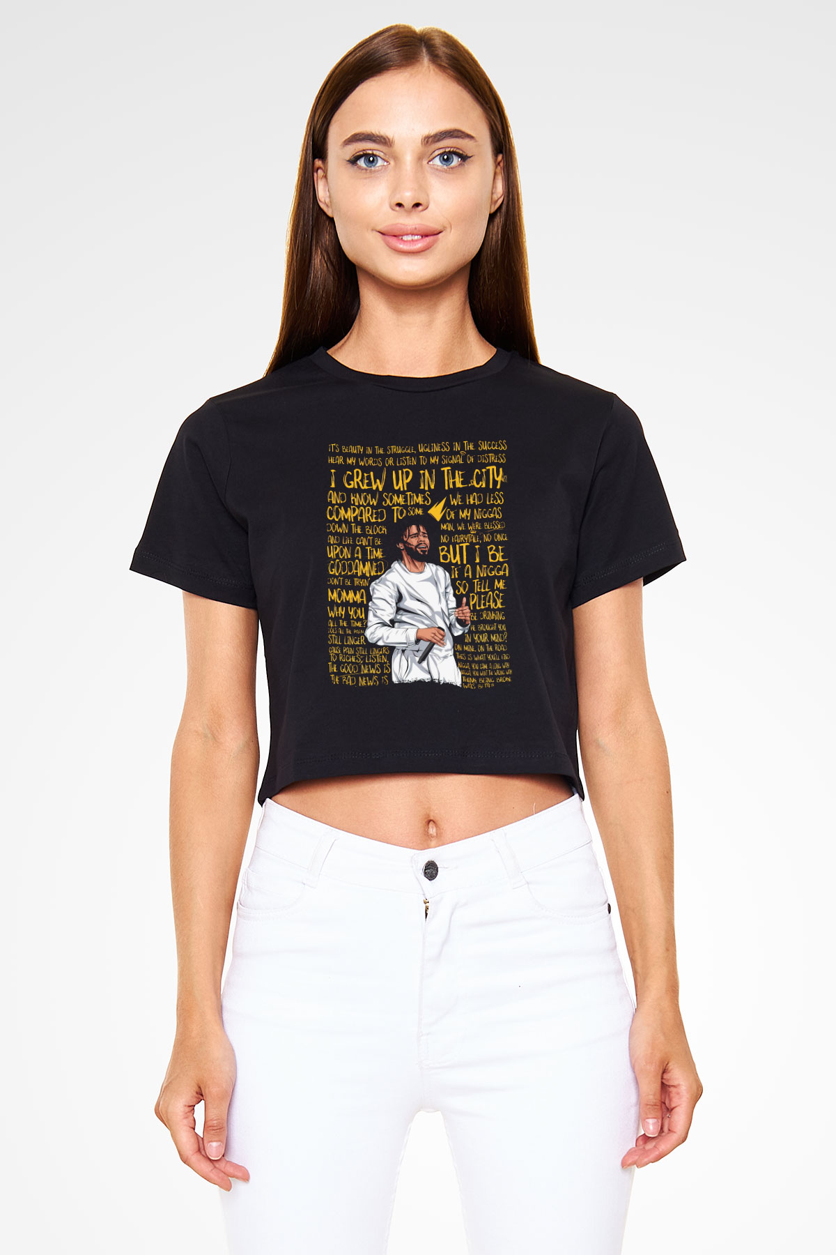 J. Cole Siyah  Crop Top Tişört
