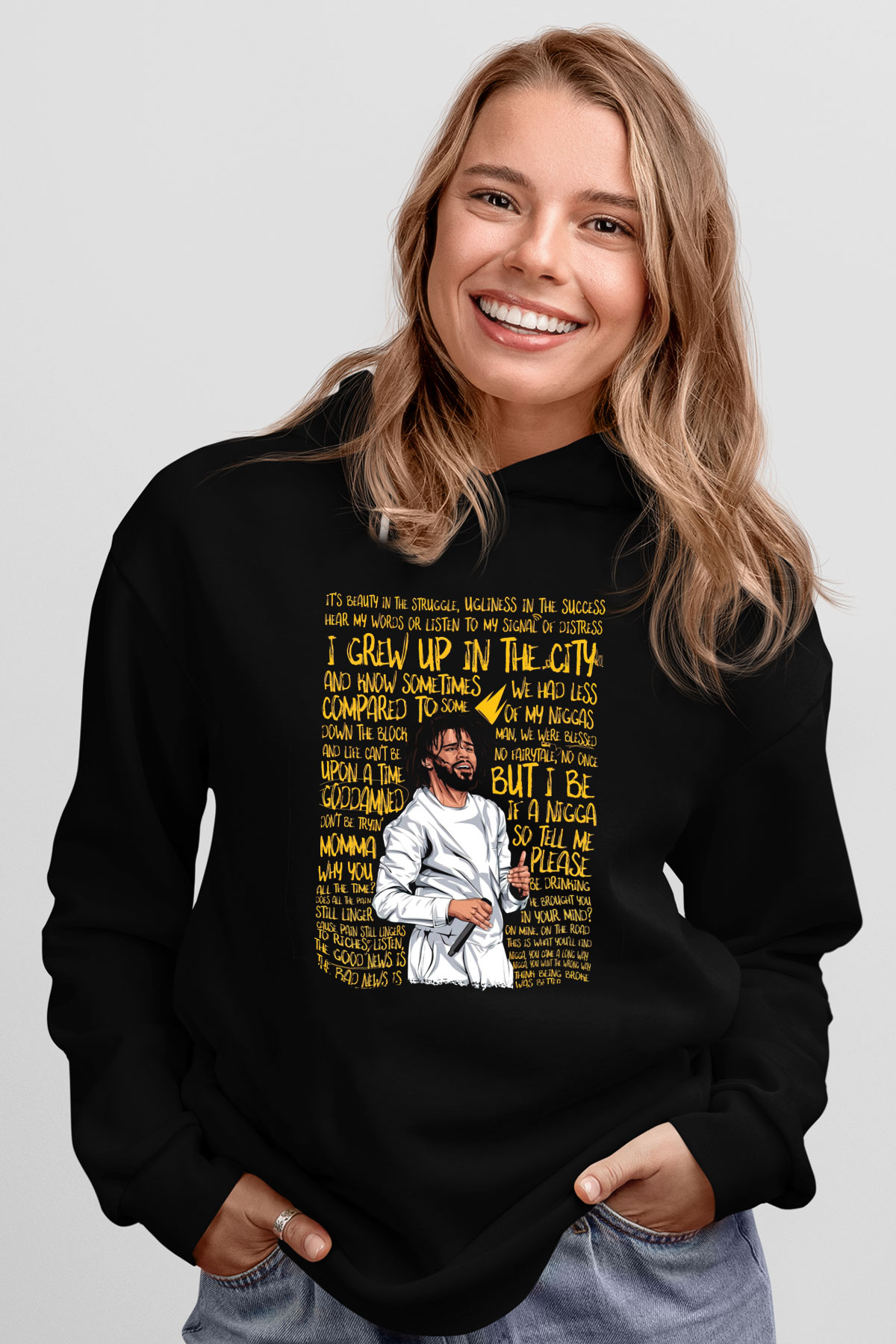 J. Cole Siyah Unisex Kapüşonlu Sweatshirt
