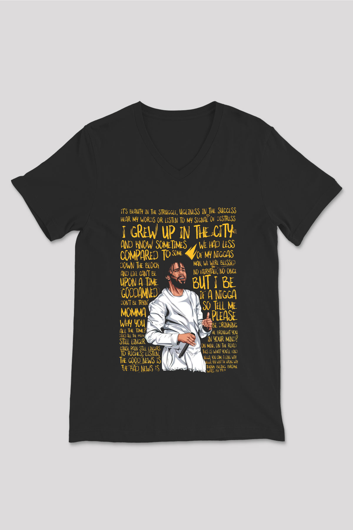 J. Cole Siyah Unisex V Yaka Tişört