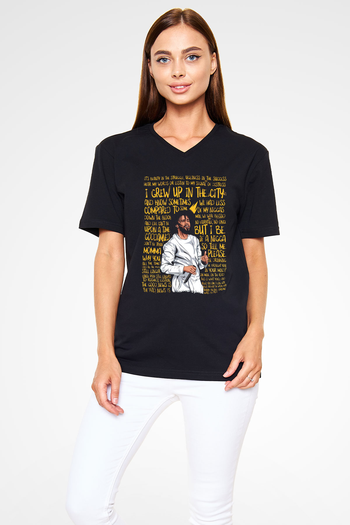J. Cole Siyah Unisex V Yaka Tişört