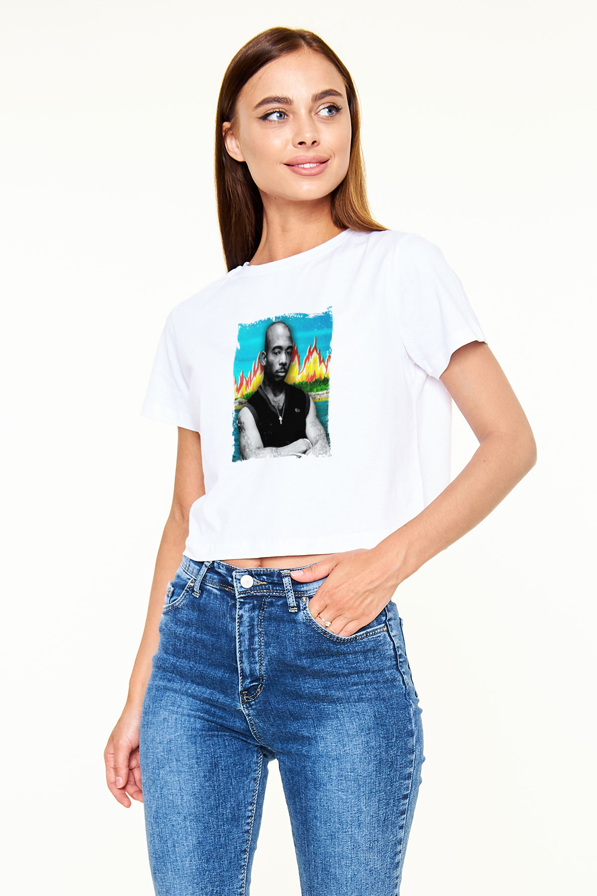 Ja Rule Baskılı Beyaz Kadın Crop Top Tişört