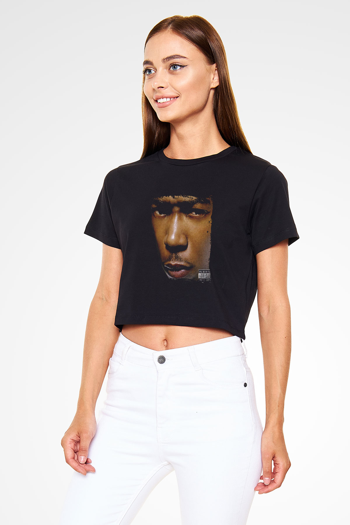 Ja Rule Baskılı Crop Top Siyah Kadın Tişört