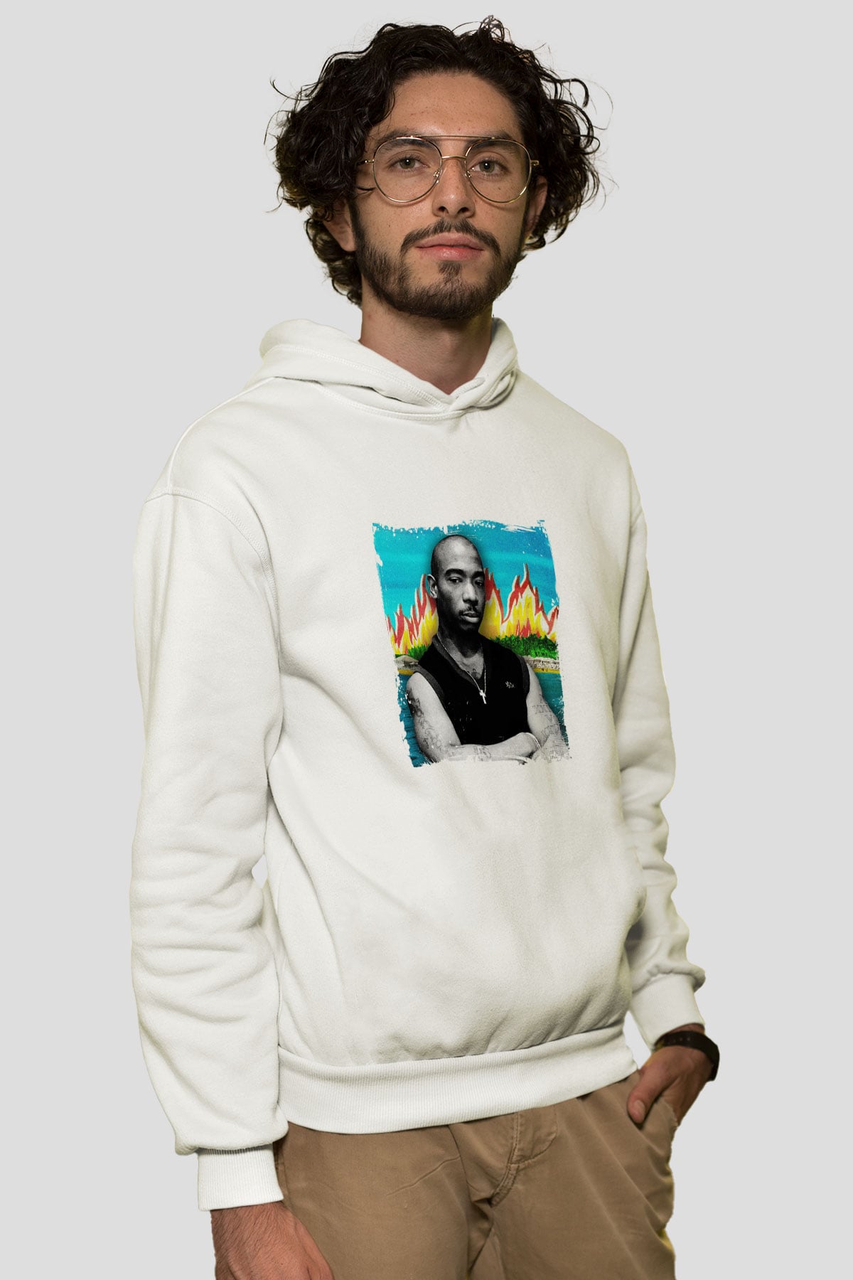 Ja Rule Baskılı Unisex Beyaz Kapüşonlu Sweatshirt