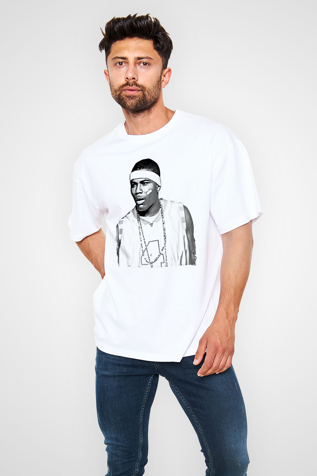 Ja Rule Beyaz Oversize Tişört Oversize T-shirt - TişörtFabrikası