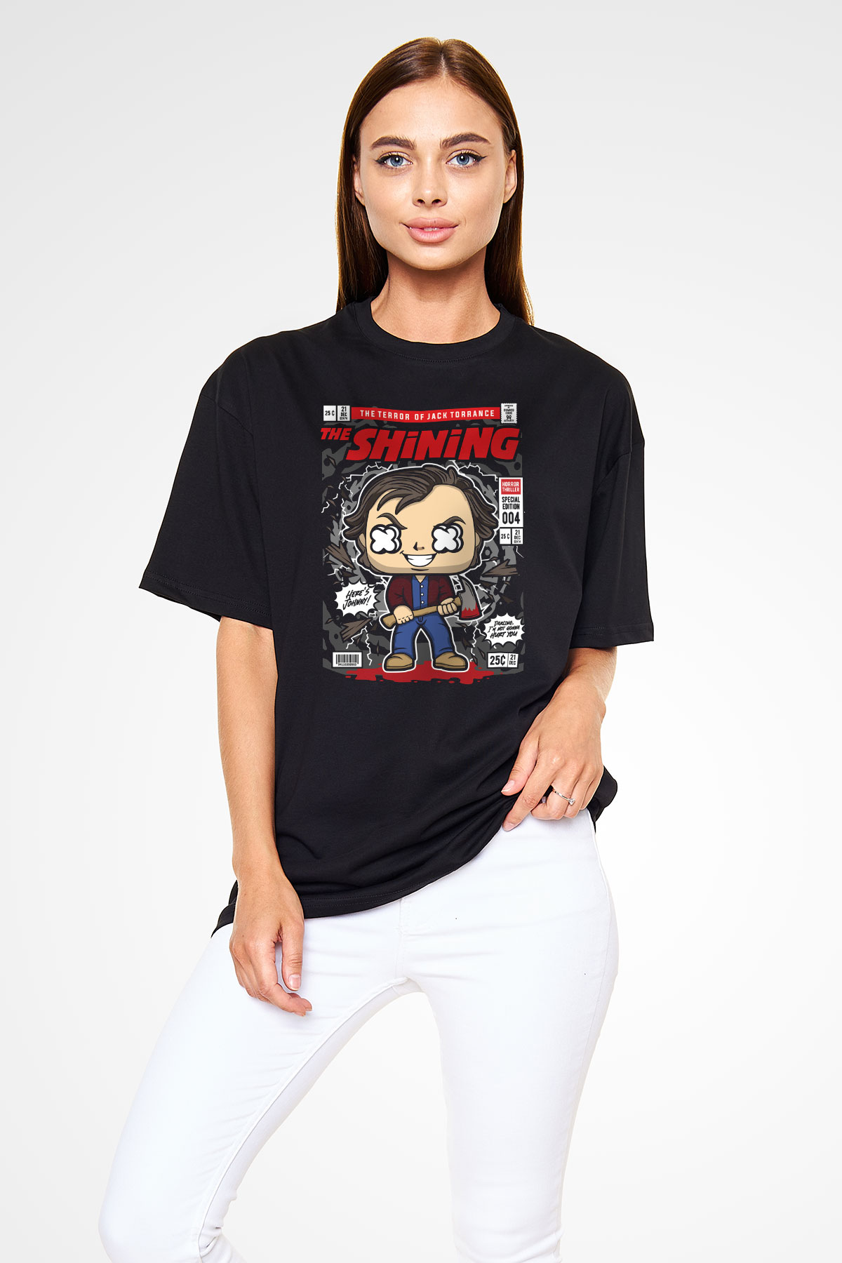 Jack Torrance Baskılı Unisex Siyah Oversize Tişört