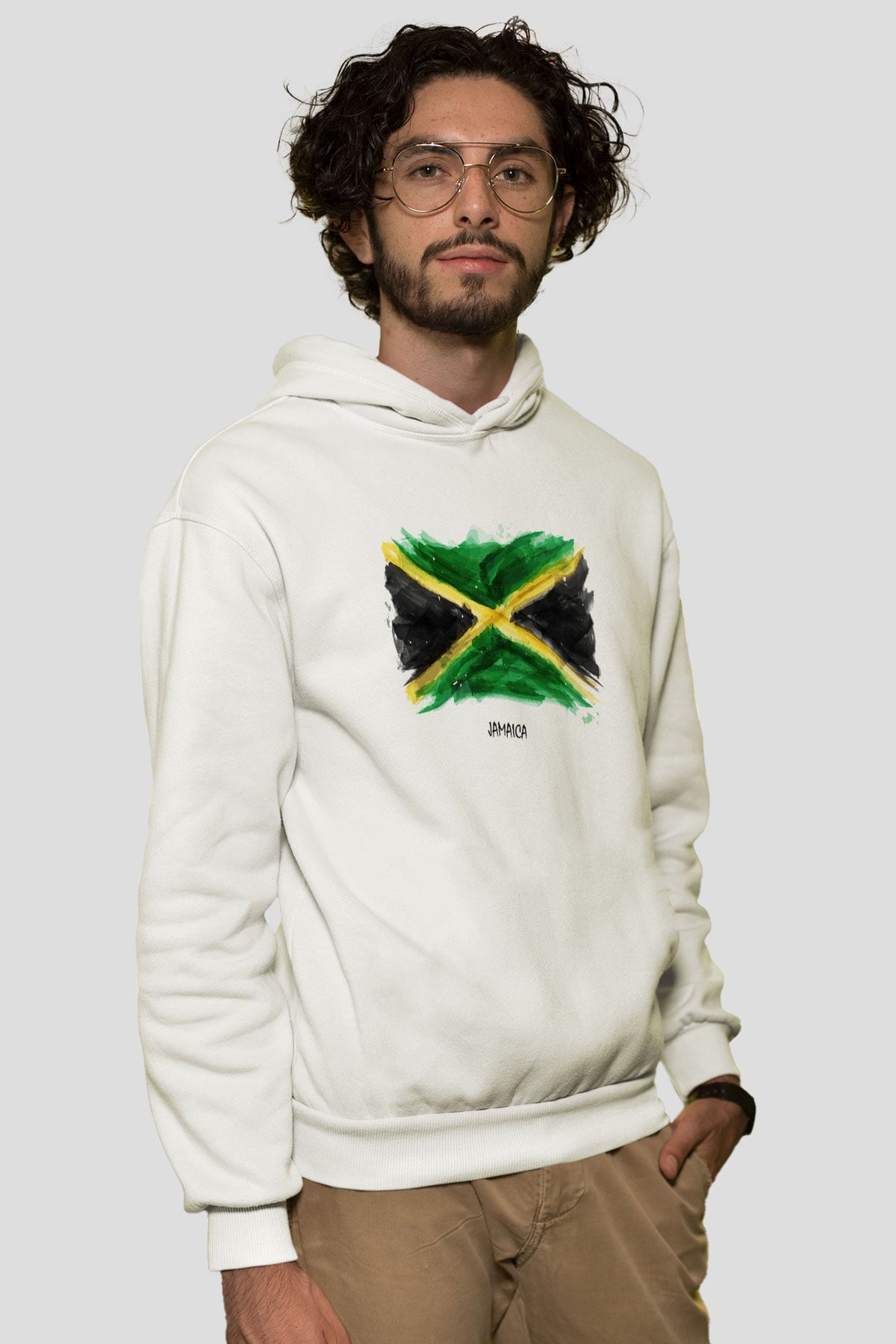 Jamaika Beyaz Unisex Kapşonlu Sweatshirt