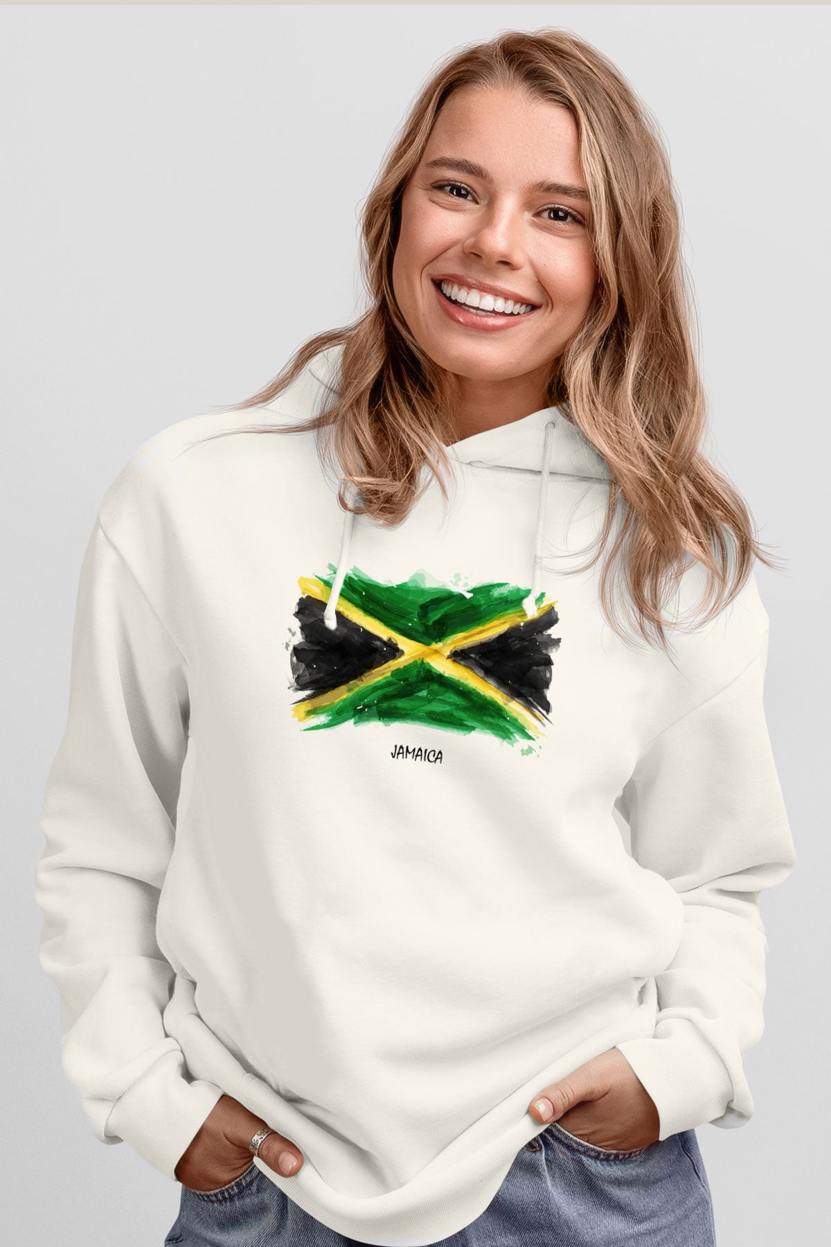 Jamaika Beyaz Unisex Kapşonlu Sweatshirt
